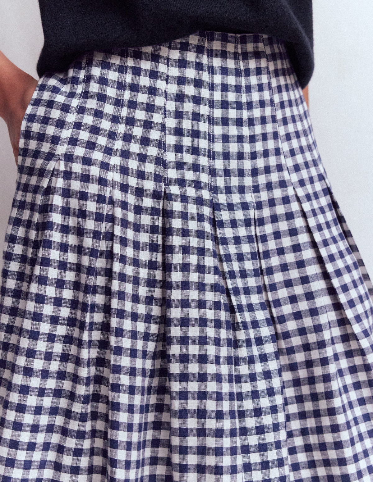 Valentina Linen Skirt-Navy Gingham - Image 2