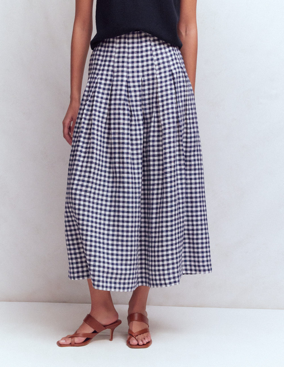Valentina Linen Skirt-Navy Gingham - Image 4