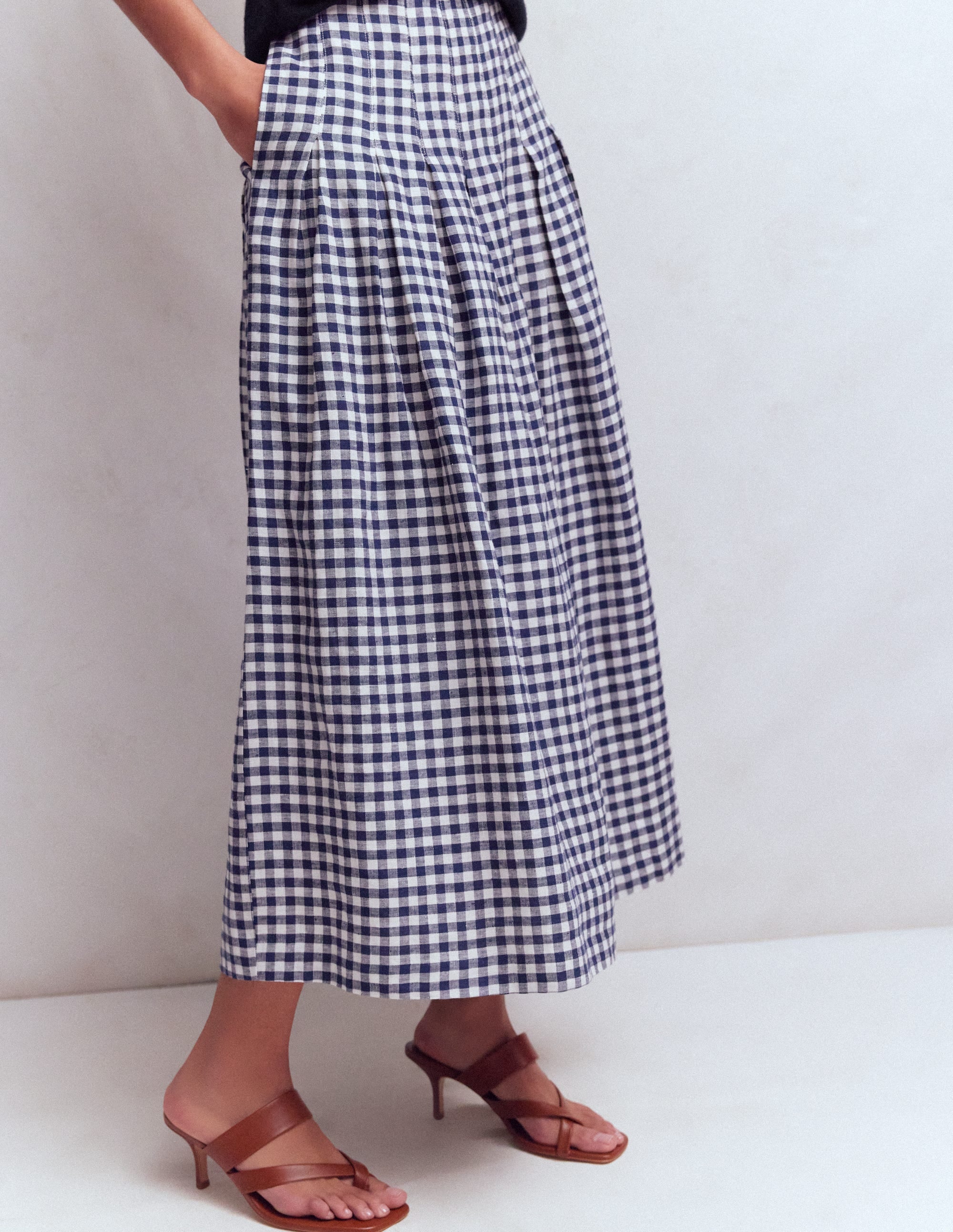 Valentina Linen Skirt-Navy Gingham - Image 5