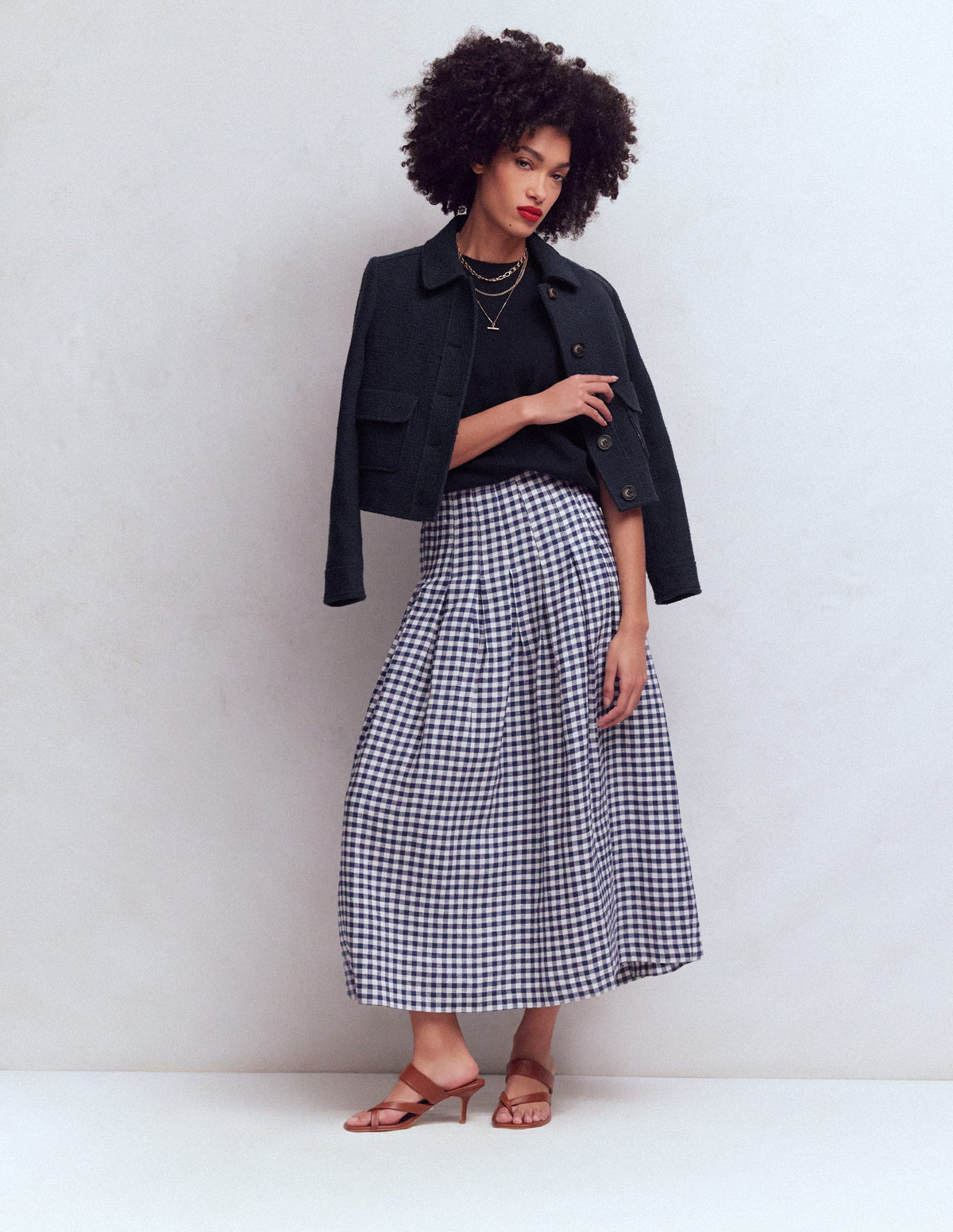Valentina Linen Skirt-Navy Gingham - Image 6