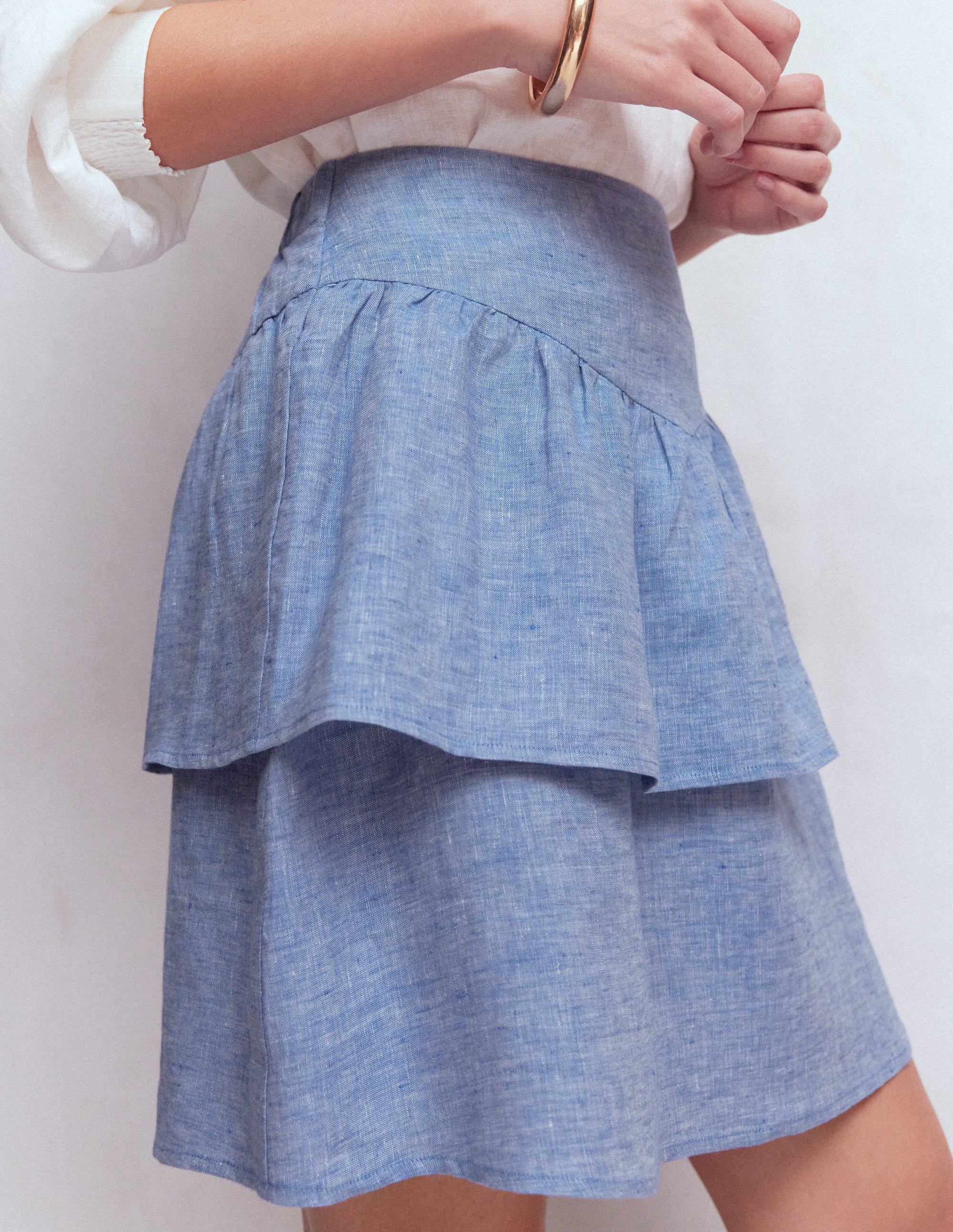 Tiered Linen Skirt-Blue Chambray - Image 2