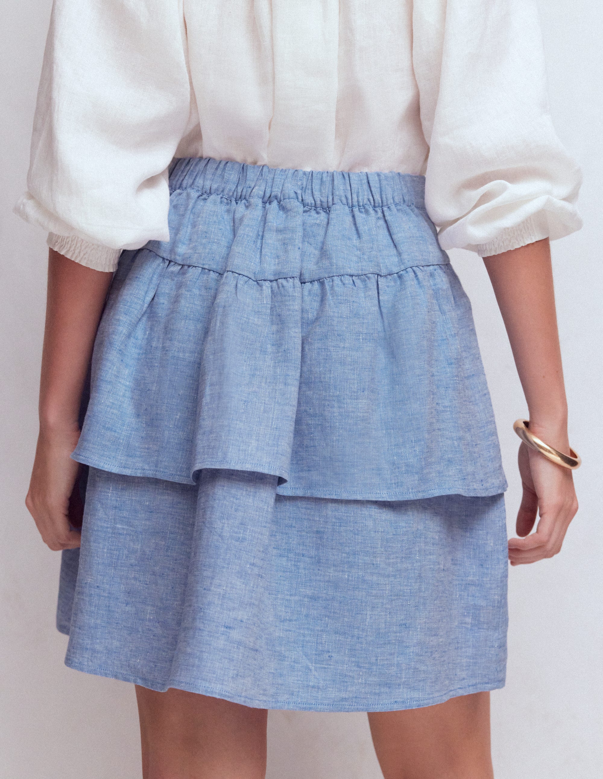 Tiered Linen Skirt-Blue Chambray - Image 3