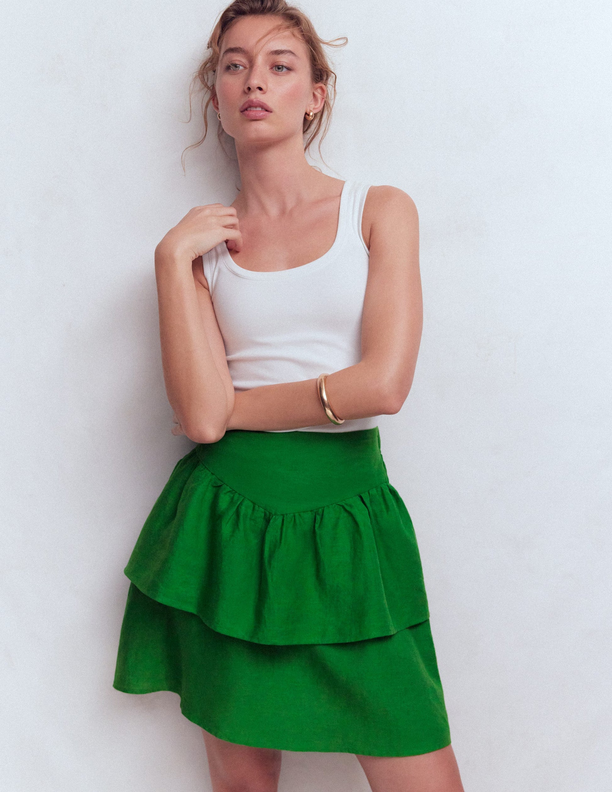 Tiered Linen Skirt-Highland Green-1