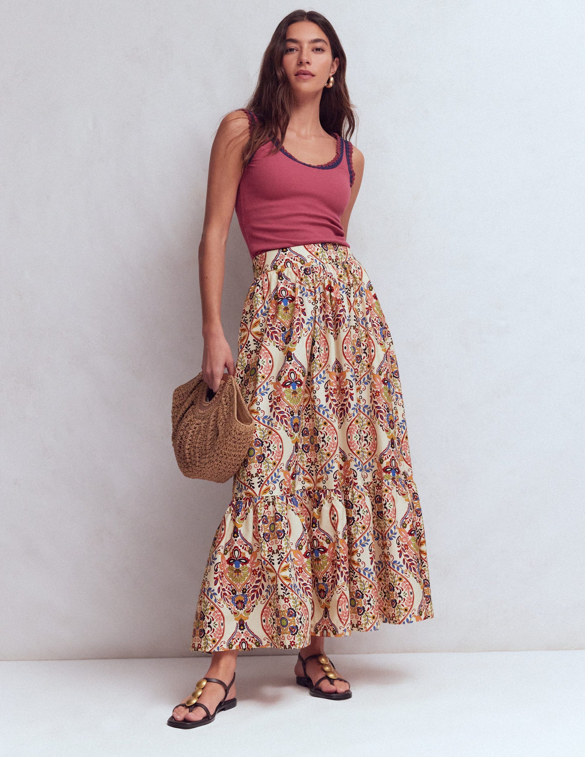 Abigail Poplin Maxi Skirt-Multi, Enchanted Gardenia-2