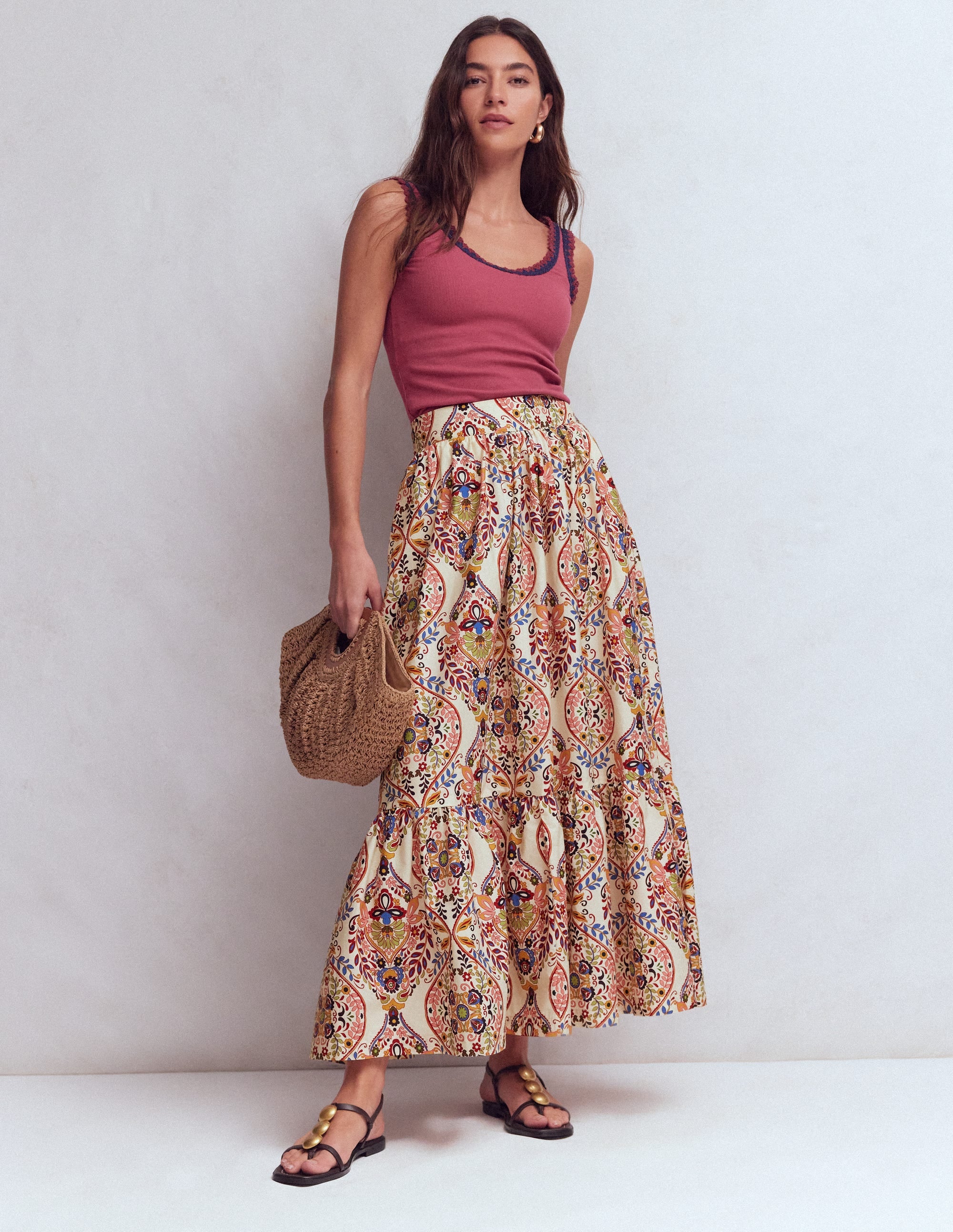 Abigail Poplin Maxi Skirt-Multi, Enchanted Gardenia - Image 1