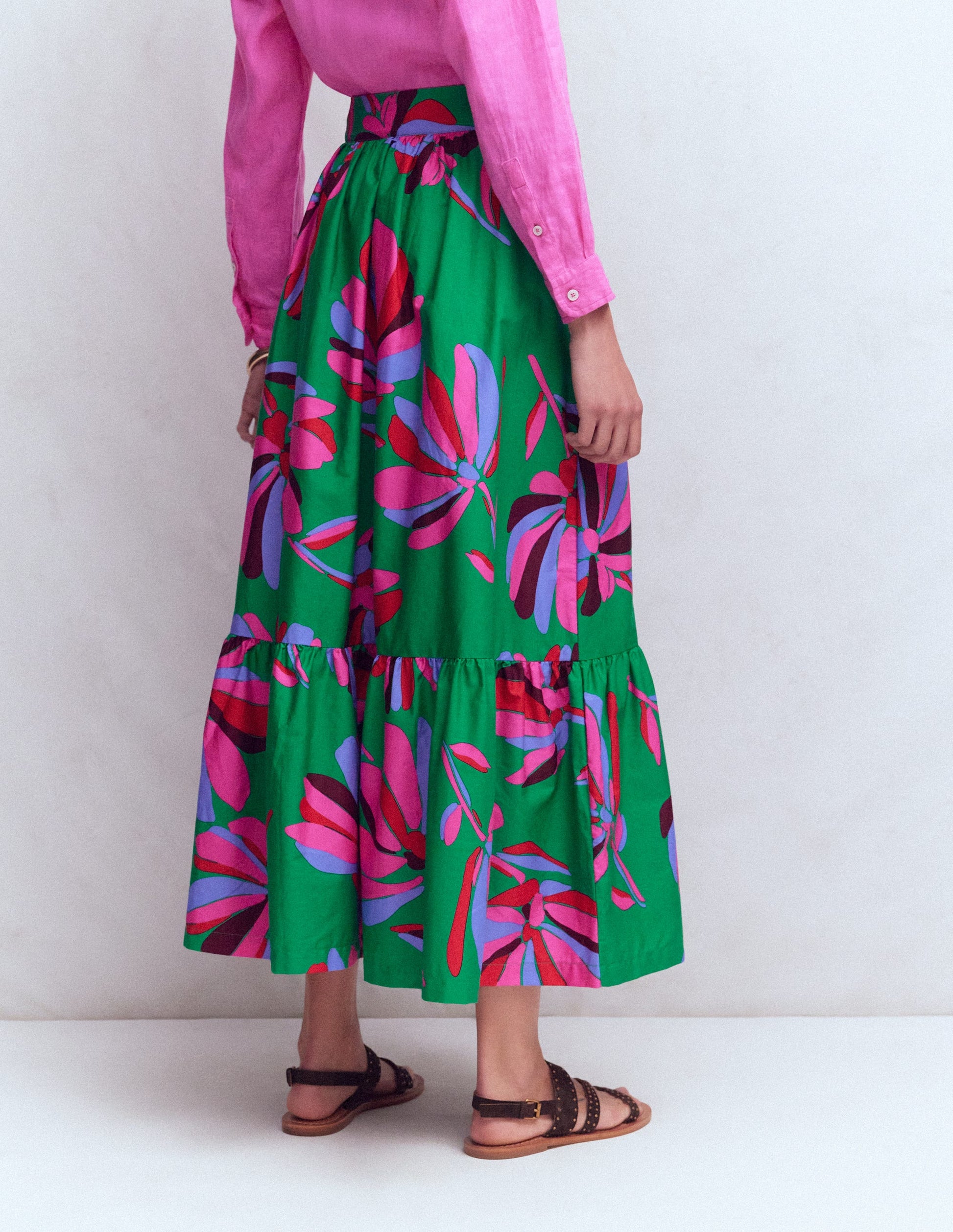 Abigail Poplin Maxi Skirt-Green, Daisy Cascade-3