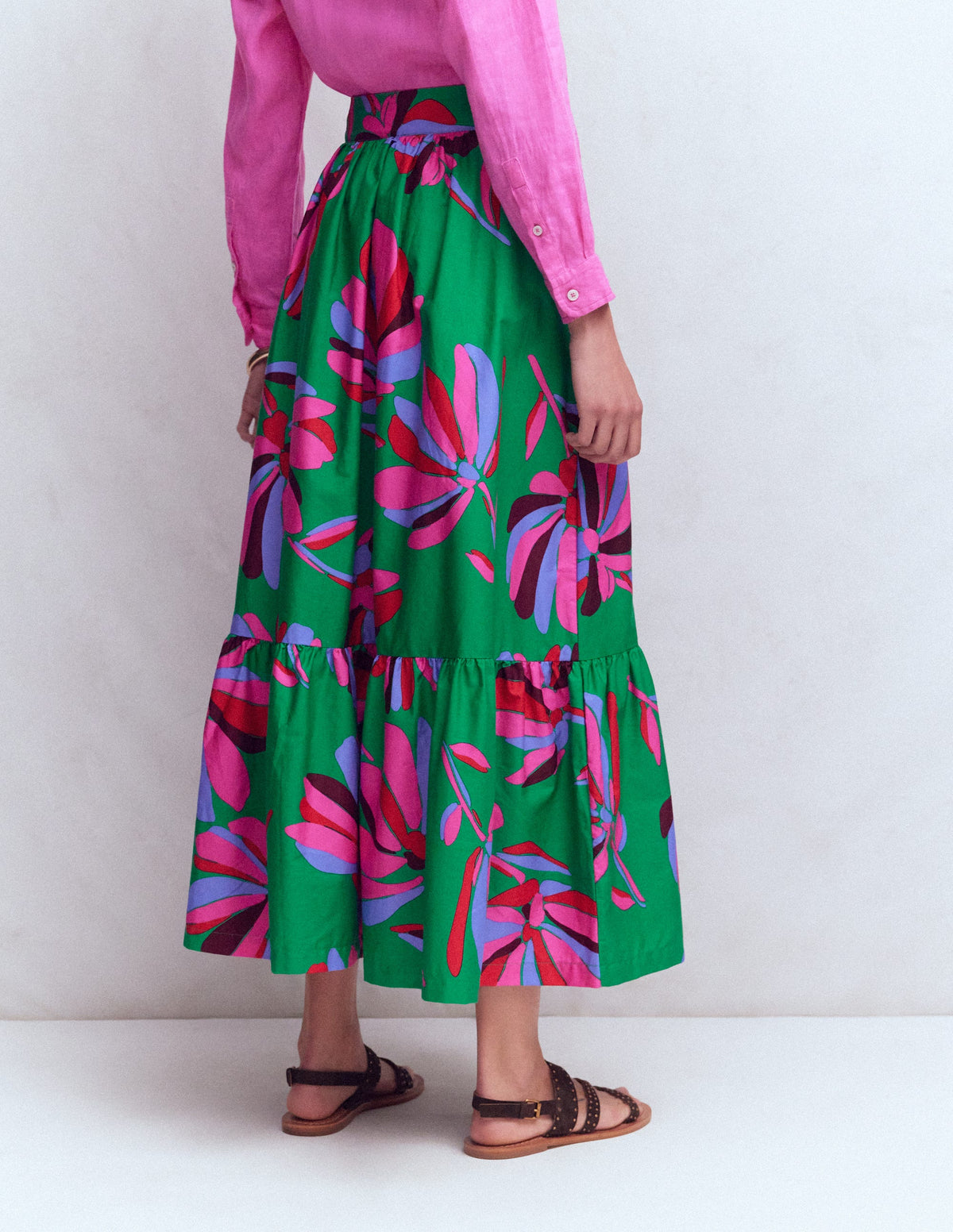 Abigail Poplin Maxi Skirt-Green, Daisy Cascade - Image 3