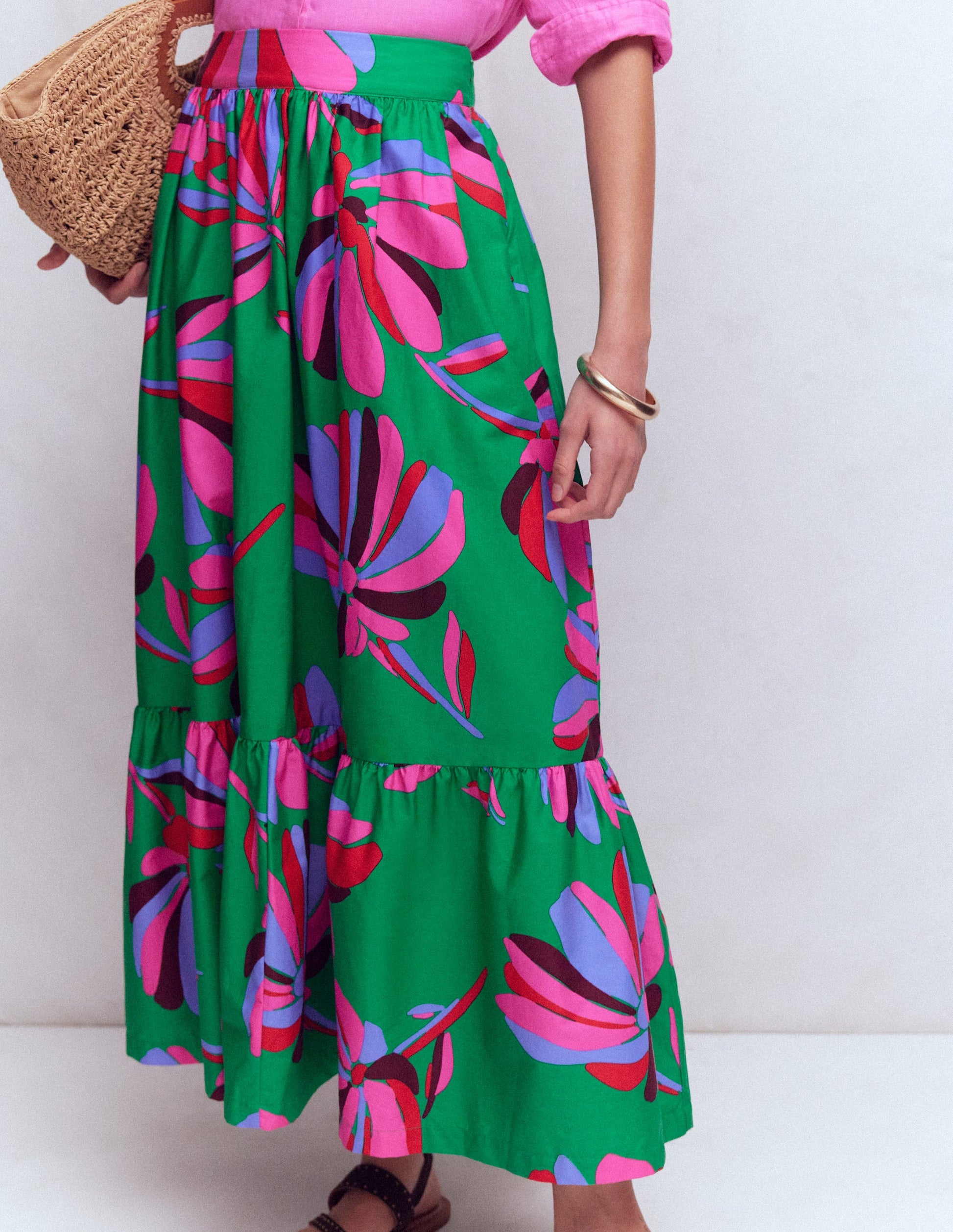 Abigail Poplin Maxi Skirt-Green, Daisy Cascade-4