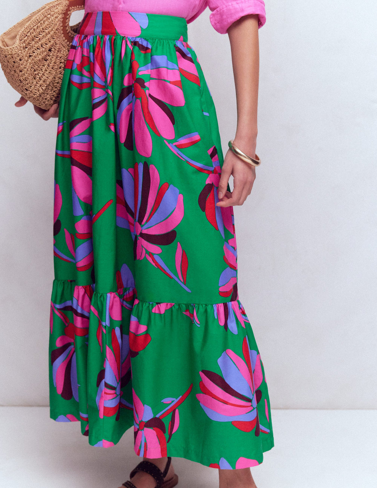 Abigail Poplin Maxi Skirt-Green, Daisy Cascade - Image 4