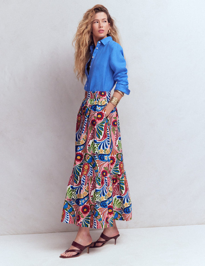 Abigail Poplin Maxi Skirt-Multi, Enchanted Paisley