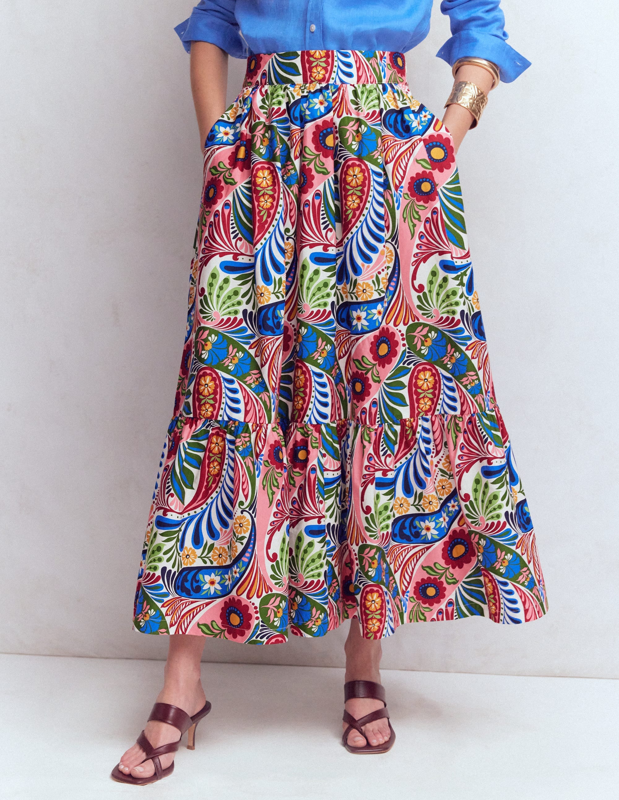 Abigail Poplin Maxi Skirt-Multi, Enchanted Paisley - Image 4