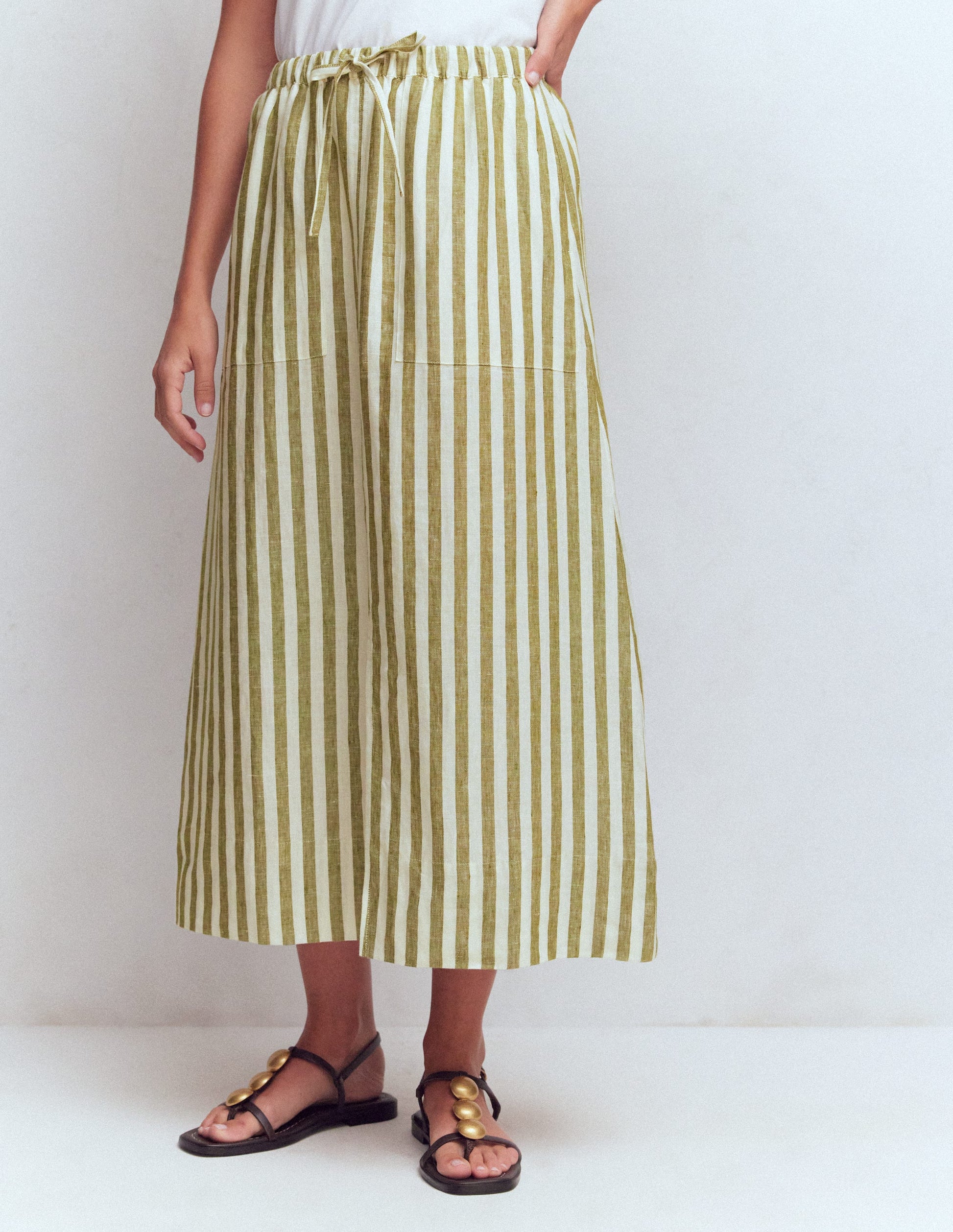Layla Linen Skirt-Green Stripe-5