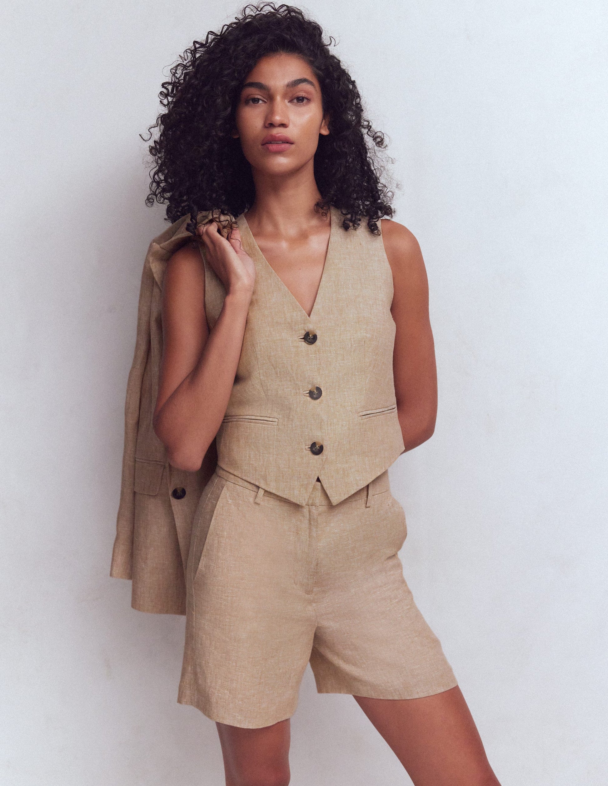 Belgravia Linen Shorts-Cappuccino Chambray-1