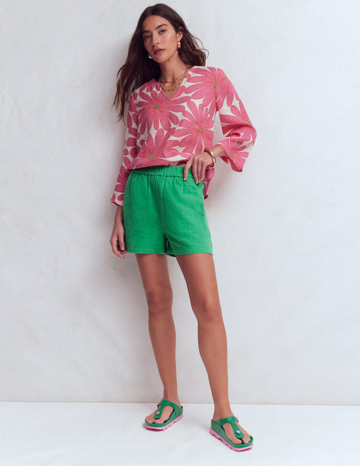 Pull-on Double Cloth Shorts-Shamrock Green