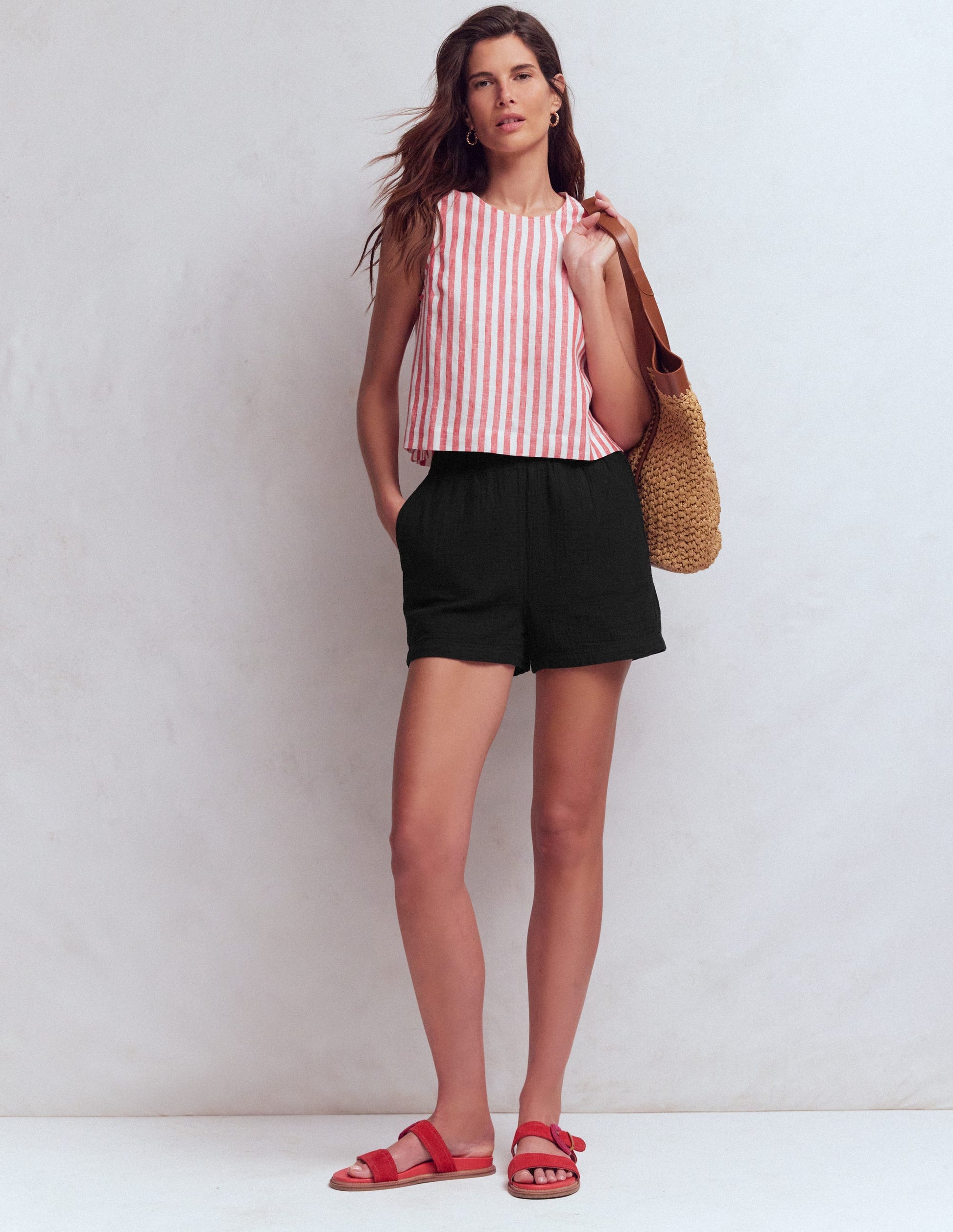 Pull On Double Cloth Shorts-Black-1