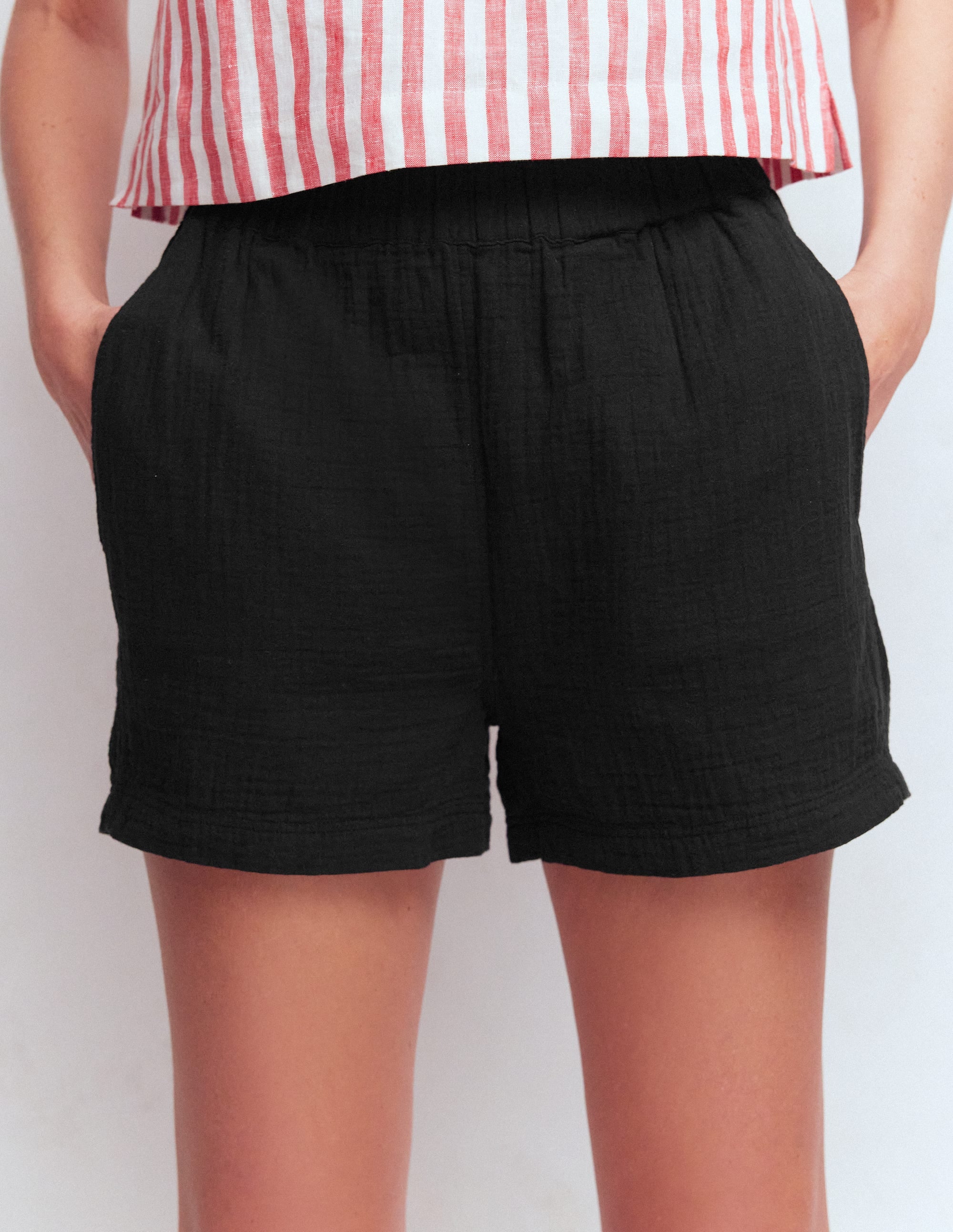 Pull On Double Cloth Shorts-Black - Image 5