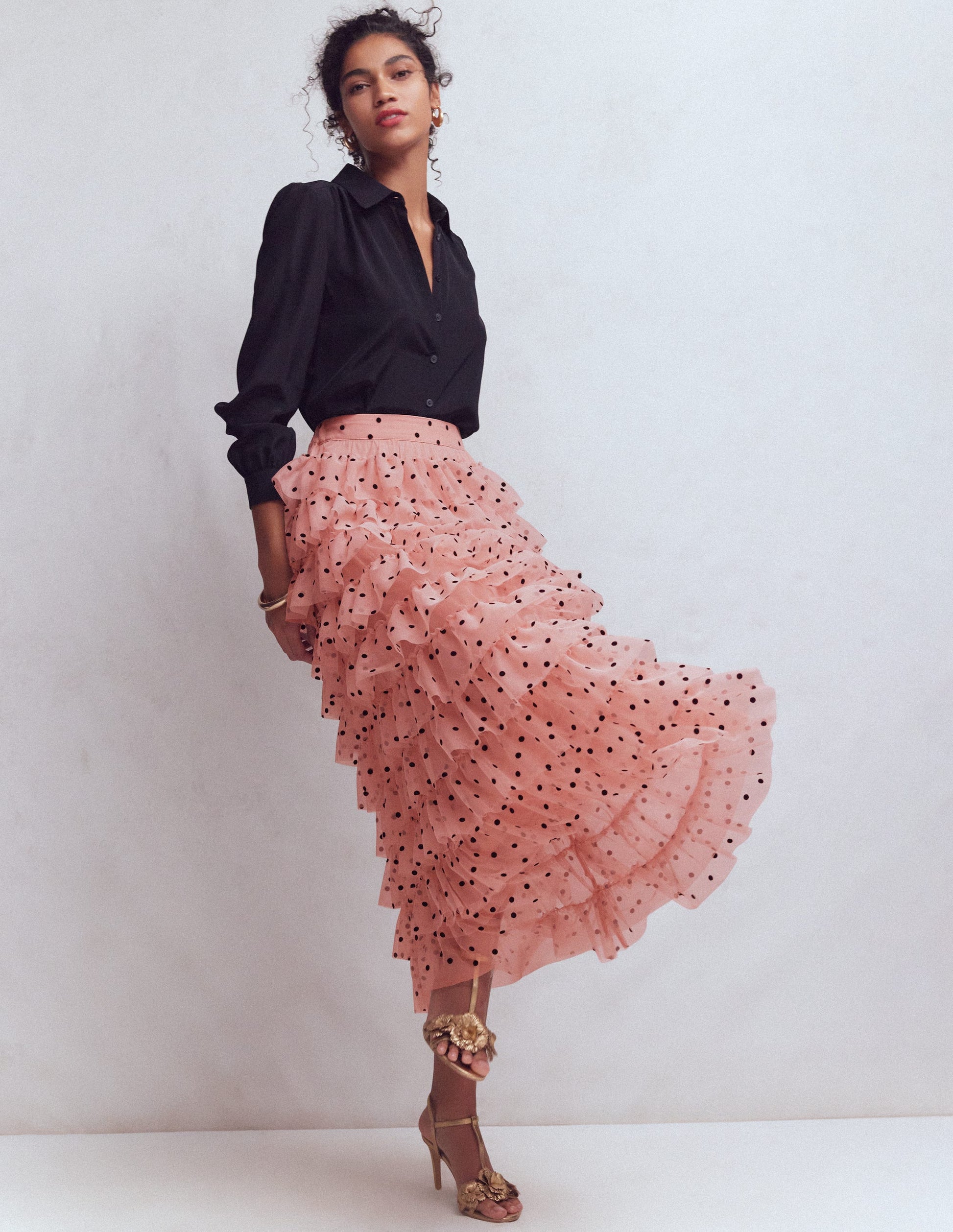 Tulle Tiered Skirt-Pink Painted Dot-1