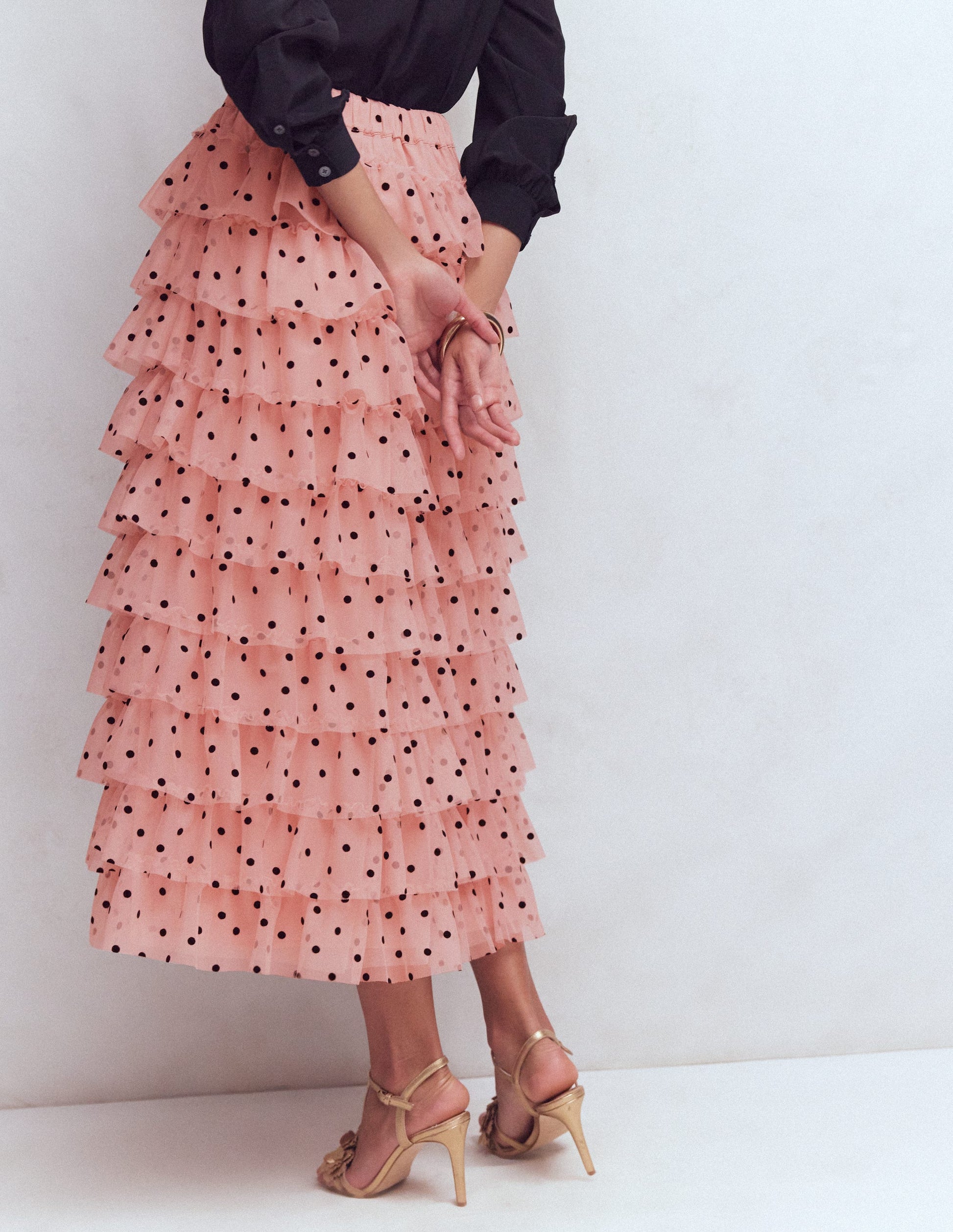 Tulle Tiered Skirt-Pink Painted Dot-3