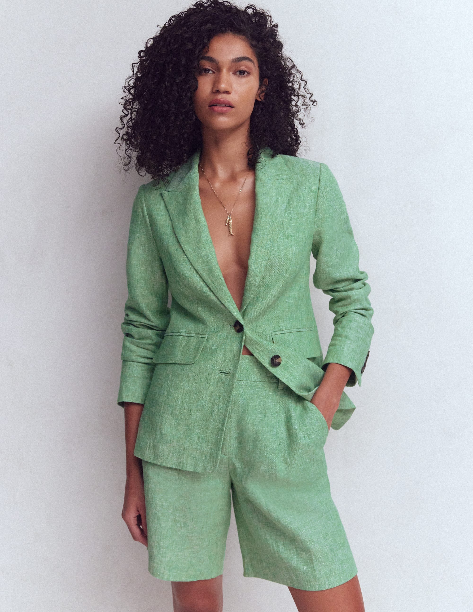 Kensington Linen Shorts-Aloe Green Chambray - Image 1