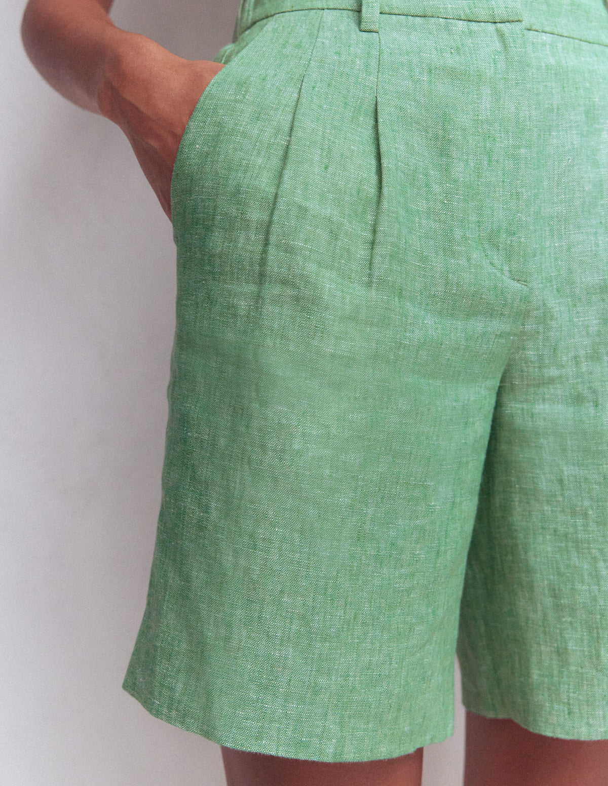 Kensington Linen Shorts-Aloe Green Chambray - Image 2