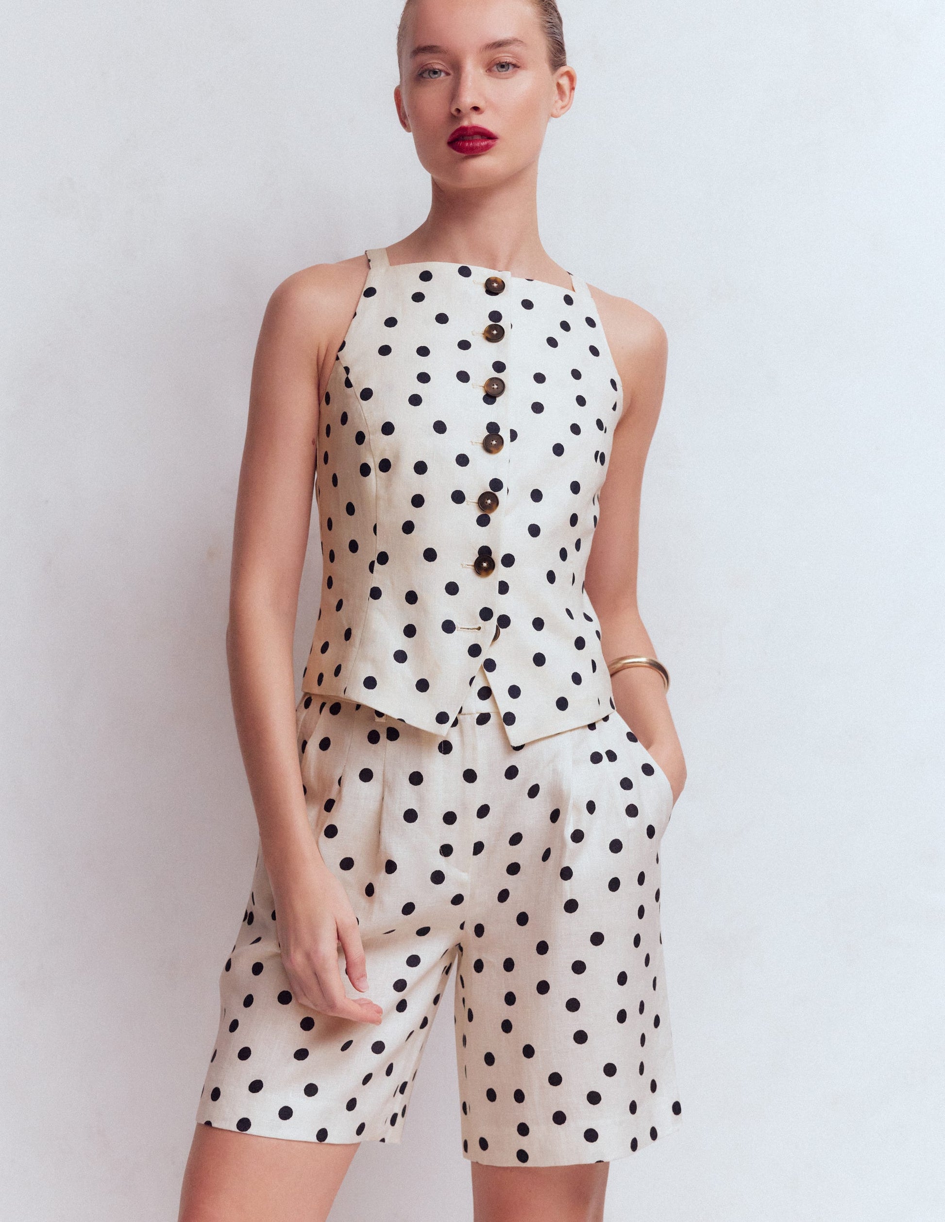 Kensington Linen Shorts-Ivory, Painted Dot-1