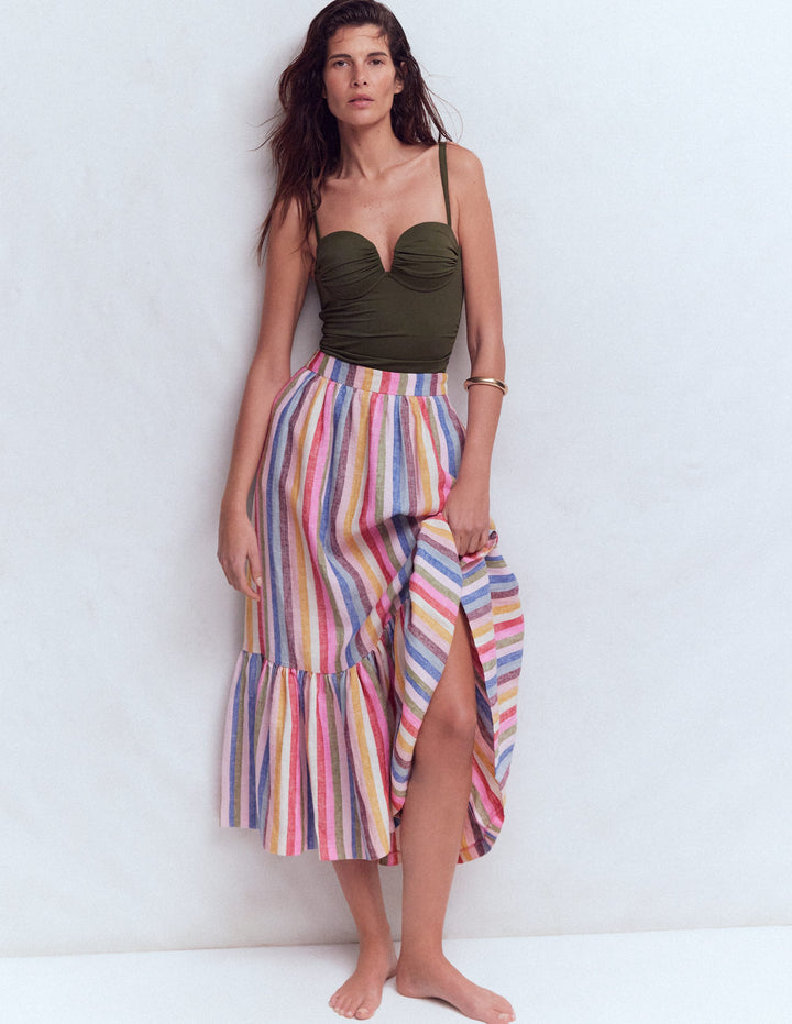 Abigail Linen Maxi Skirt-Multi Stripe