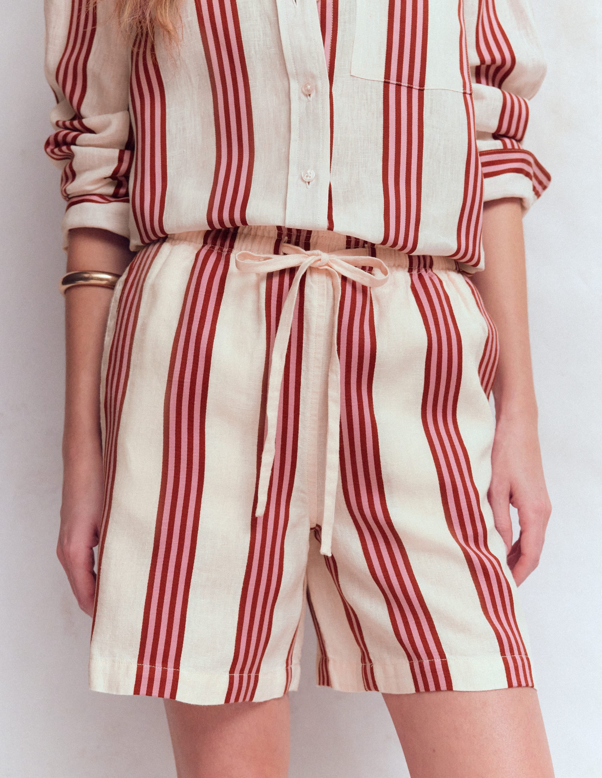 Islington Linen Shorts-Ivory, Brown, Pink Stripe - Image 2