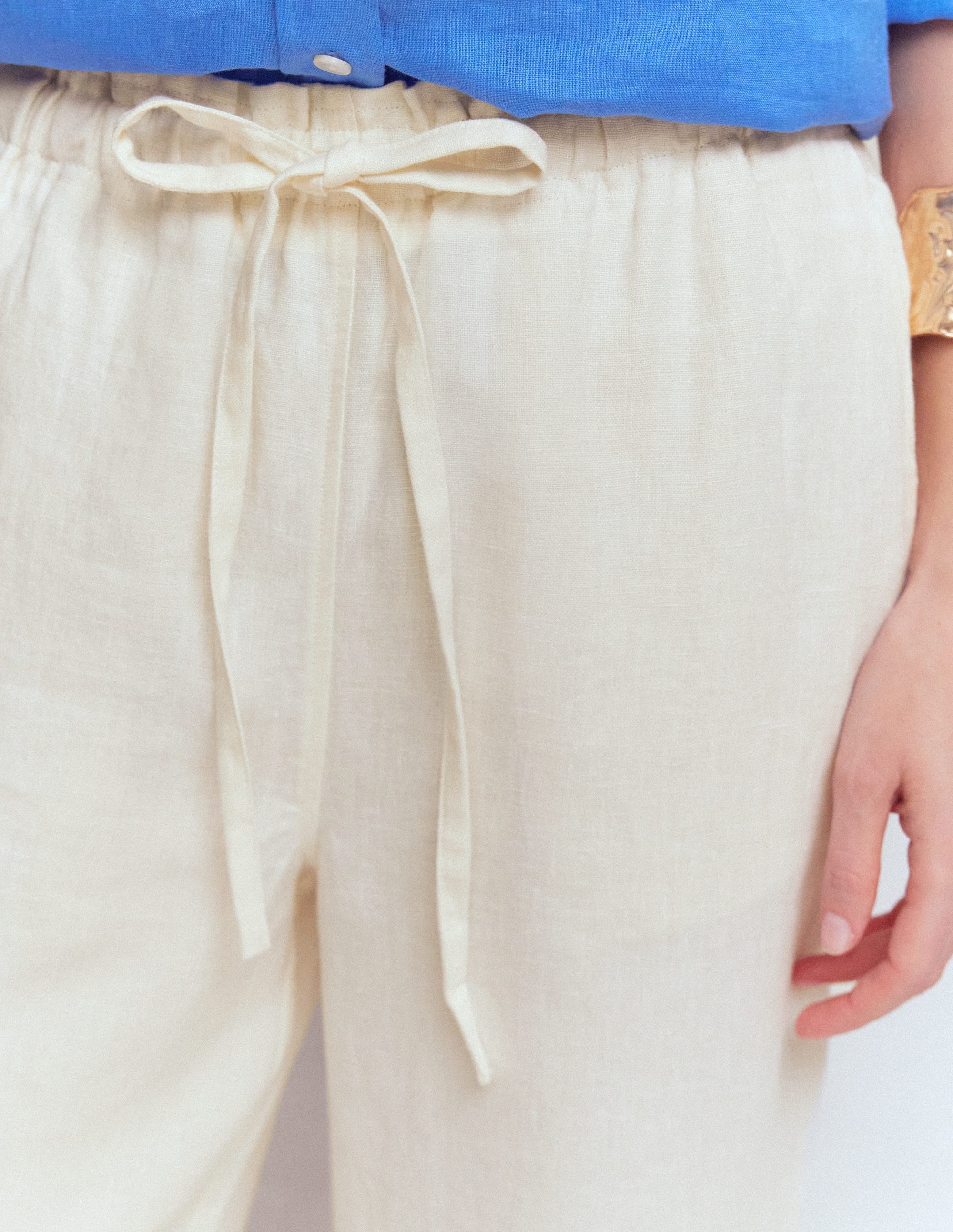 Islington Linen Crop Trousers-Ivory - Image 2