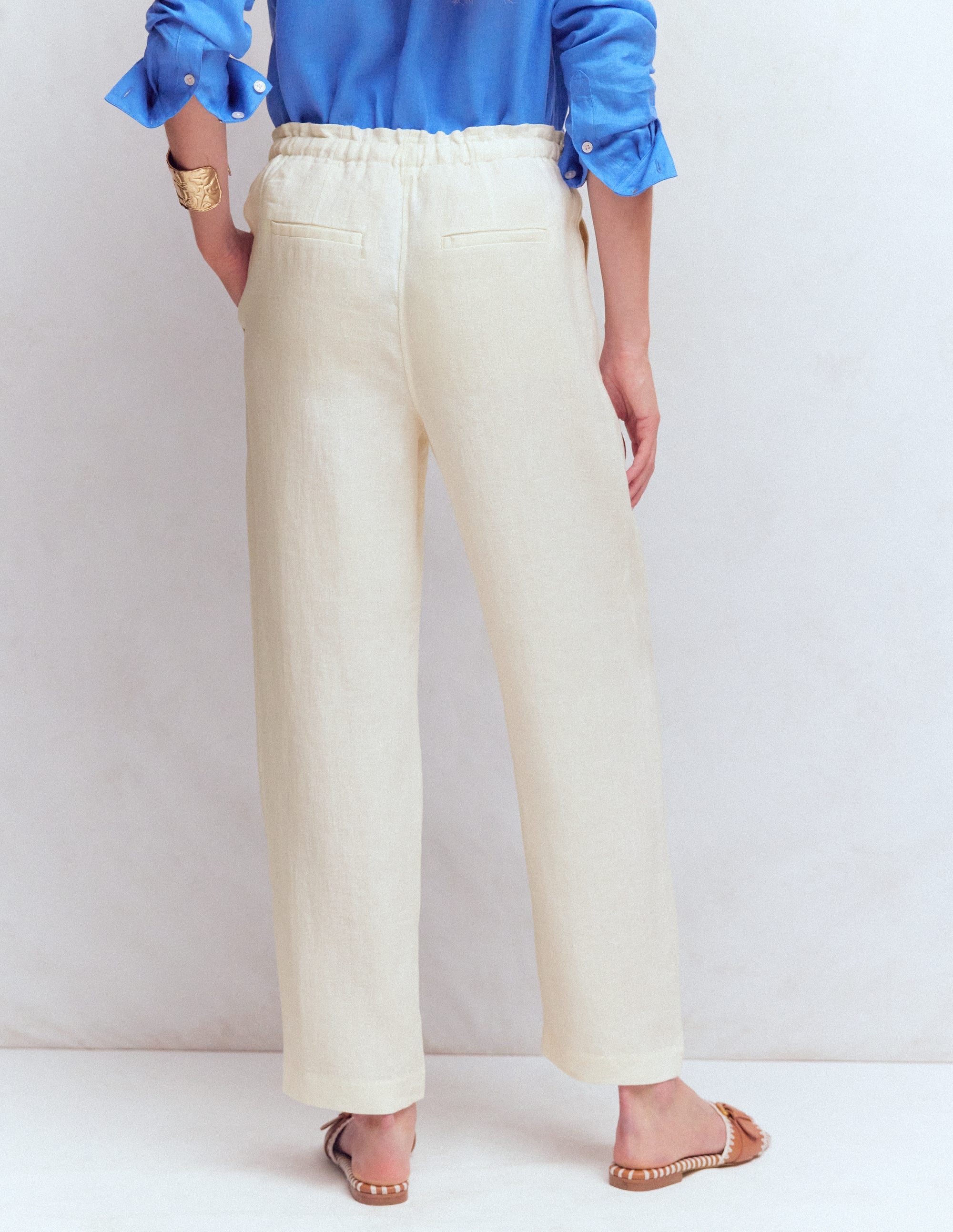 Islington Linen Crop Trousers-Ivory - Image 3