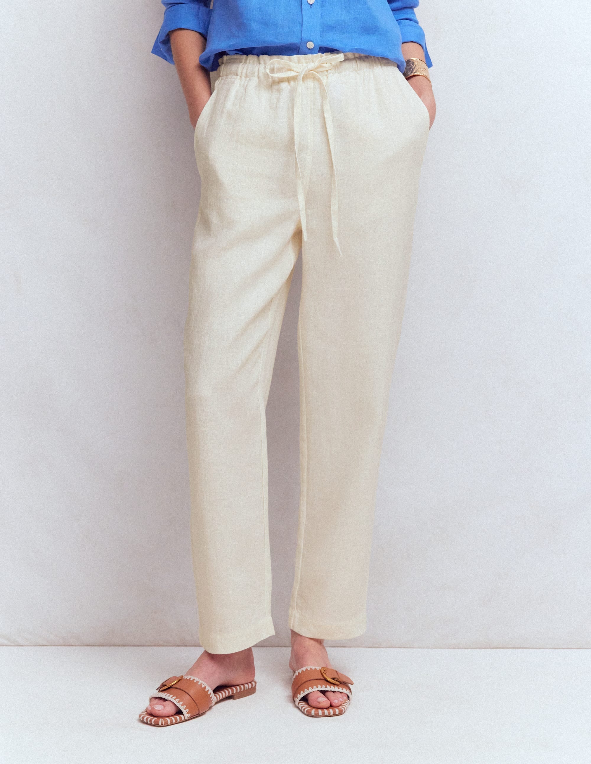 Islington Linen Crop Trousers-Ivory - Image 4