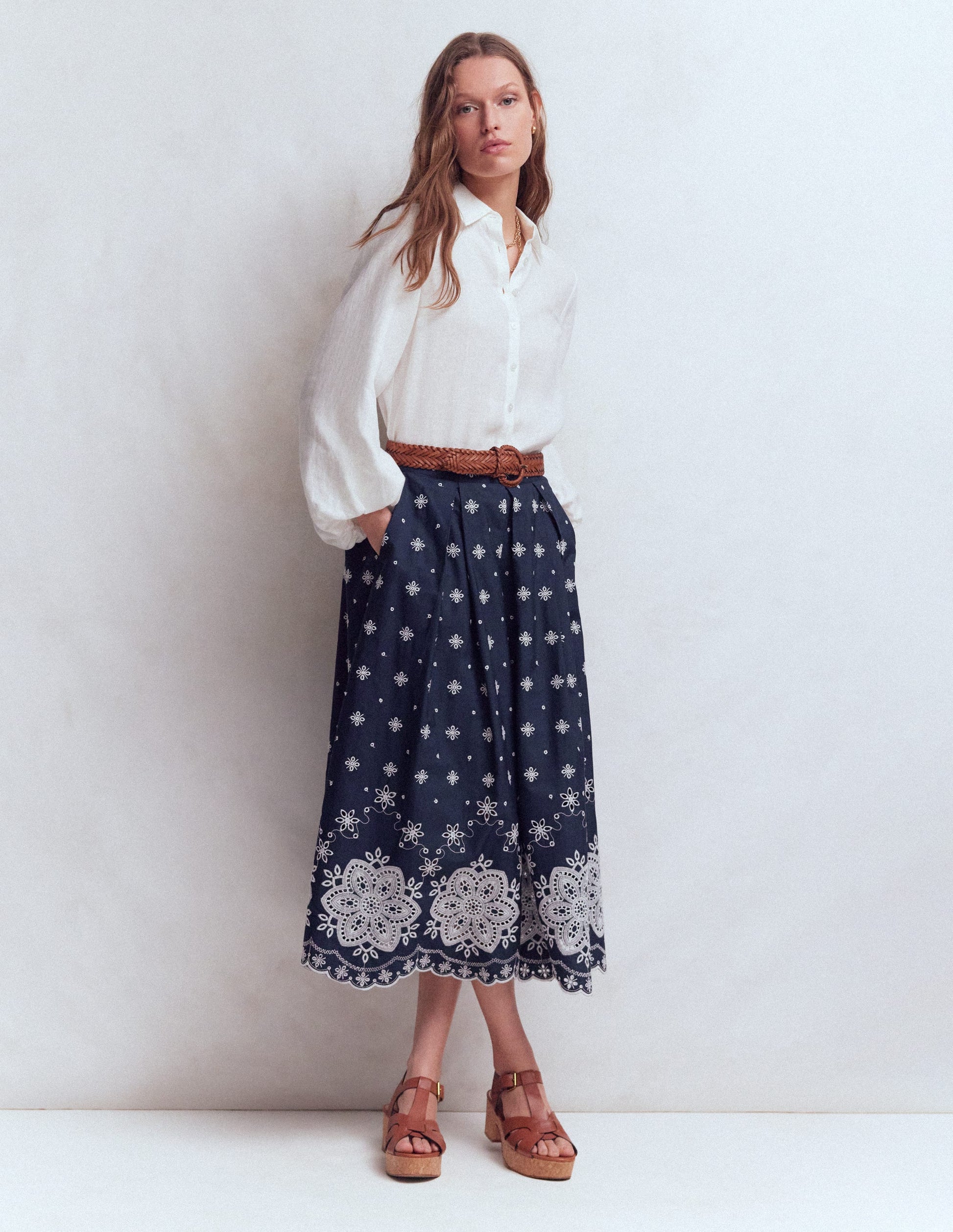 Verity Broderie Poplin Skirt-Navy-6