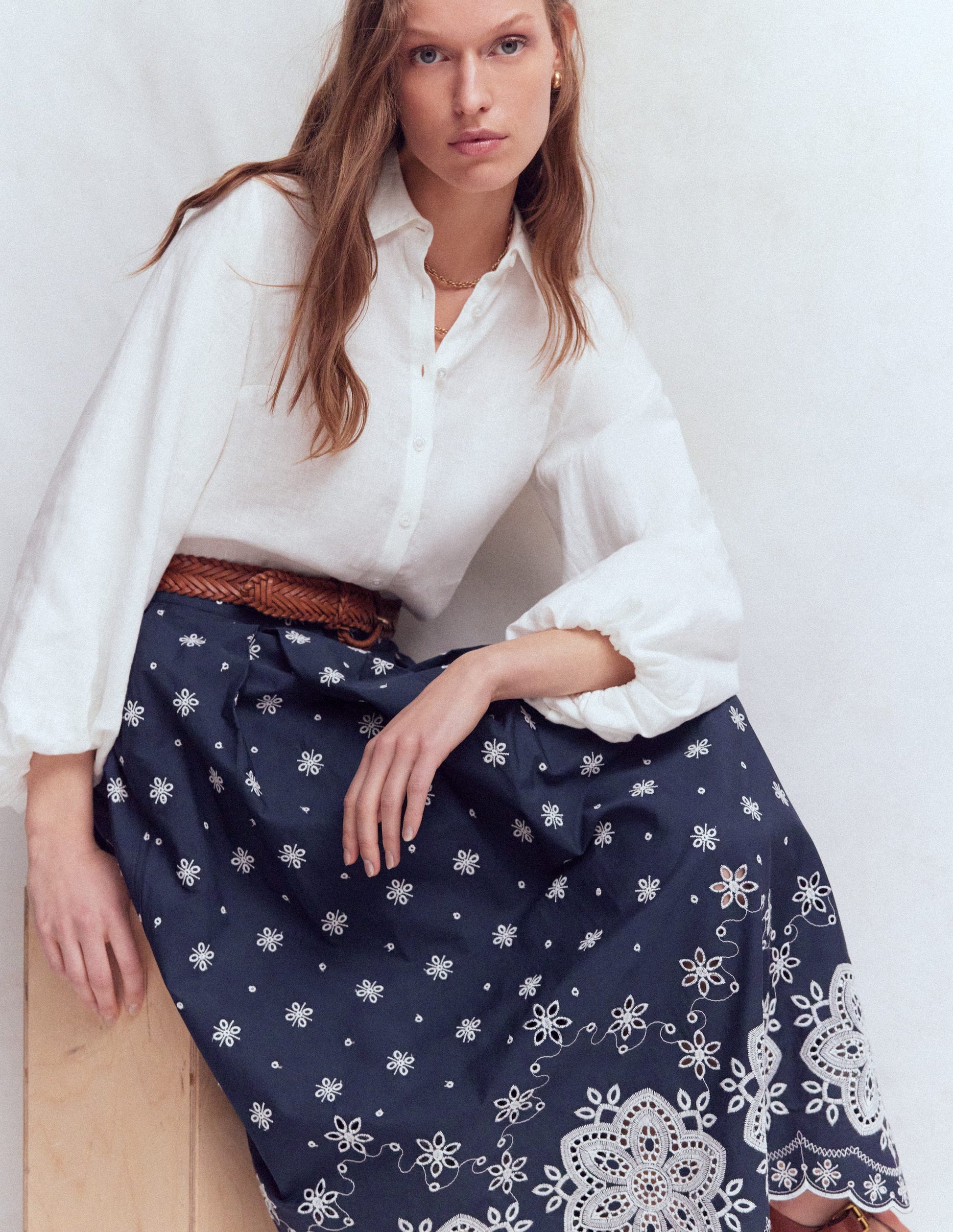 Verity Broderie Poplin Skirt-Navy-7