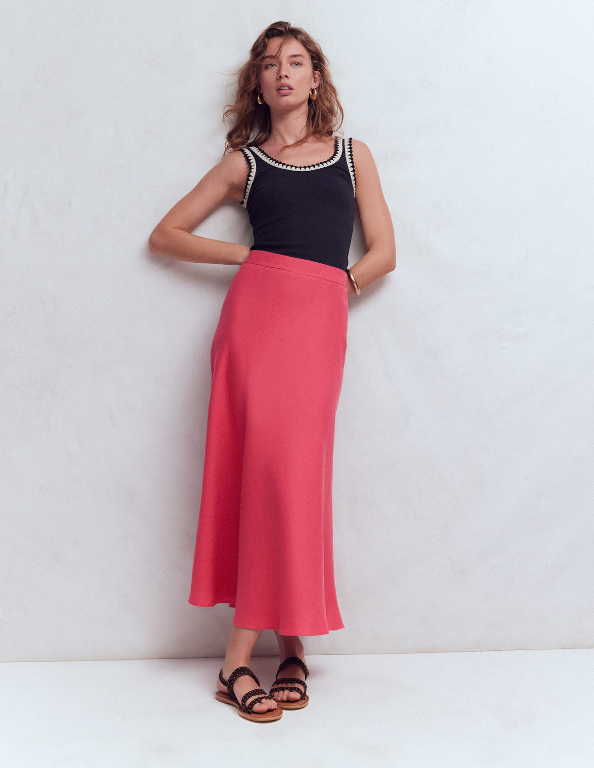Bias Cut Linen Slip Skirt-Cherry Blush - Image 1