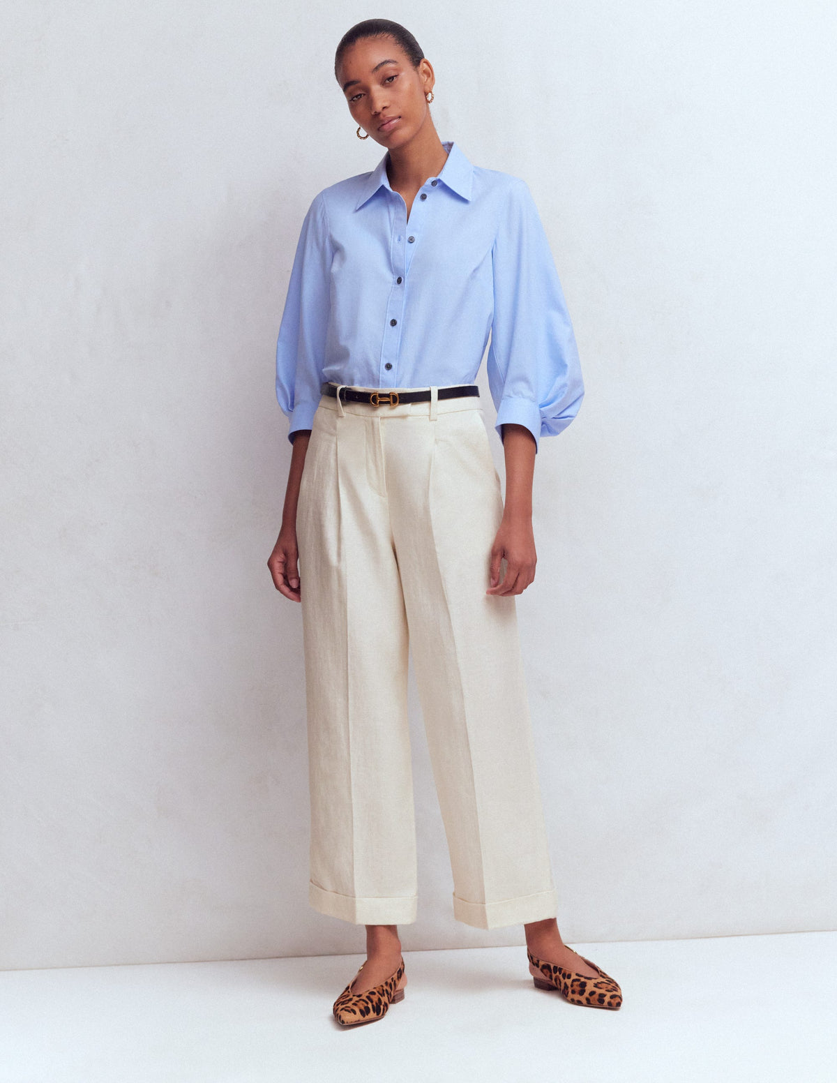 Chiswick Crop Linen Trousers-Ivory - Image 1