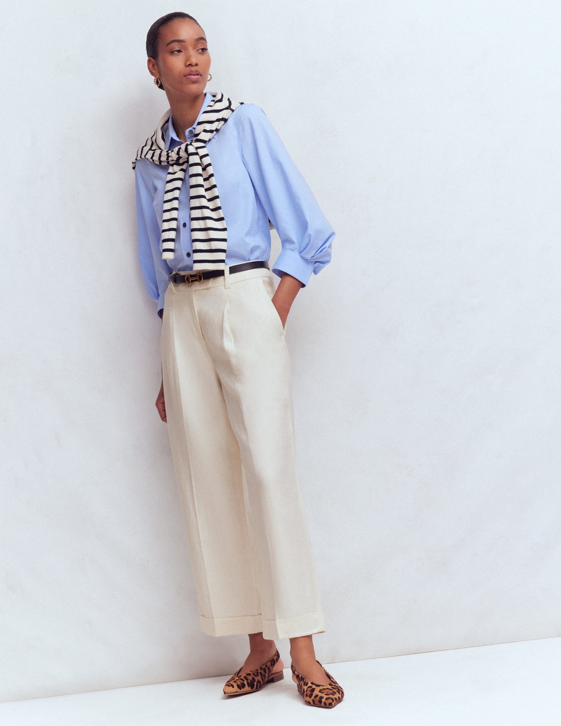 Chiswick Crop Linen Trousers-Ivory-4