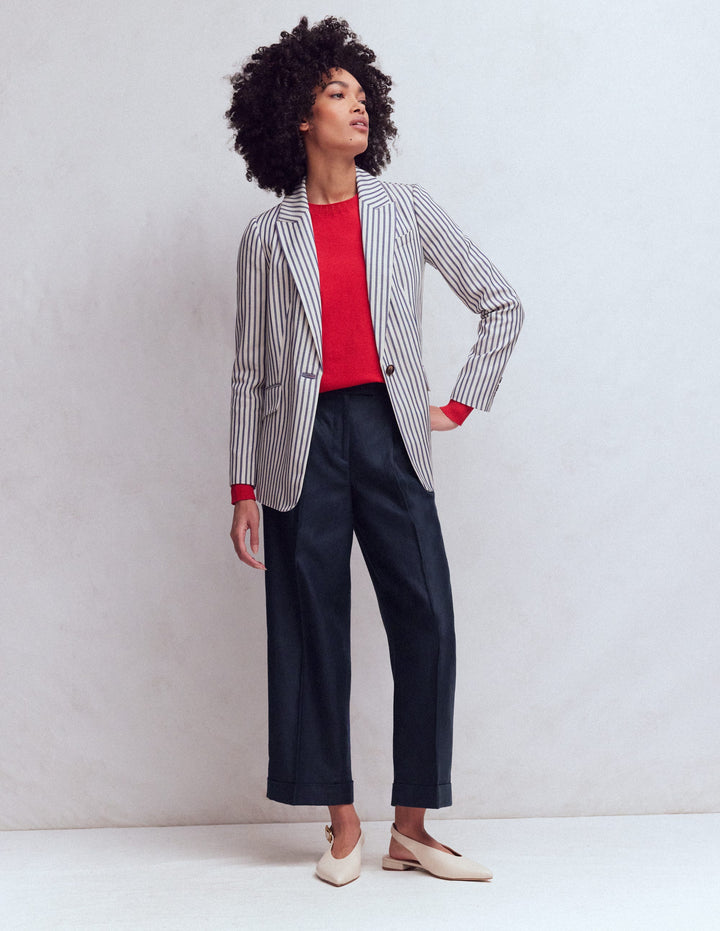 Chiswick Crop Linen Trousers-Navy