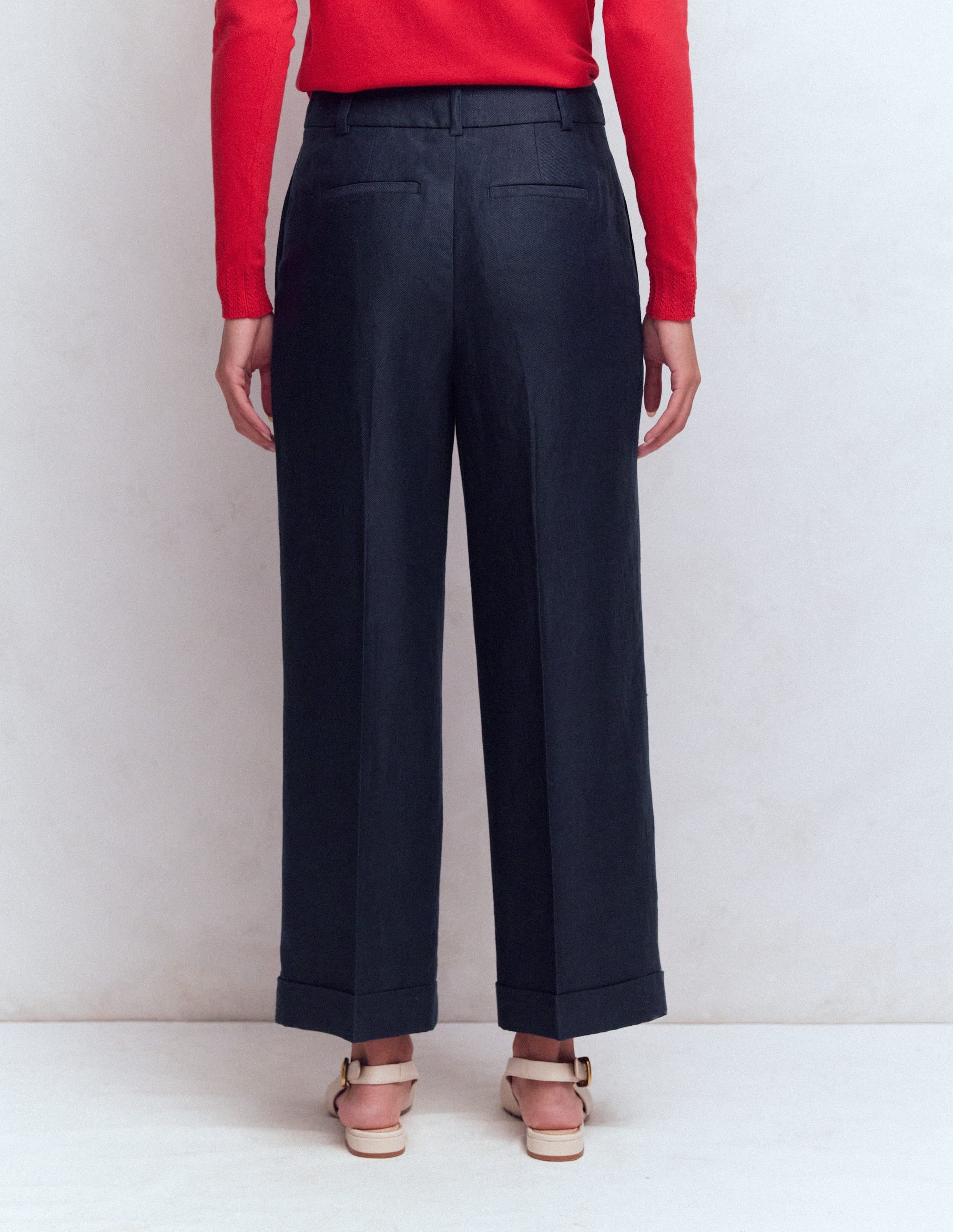 Chiswick Crop Linen Trousers-Navy - Image 3