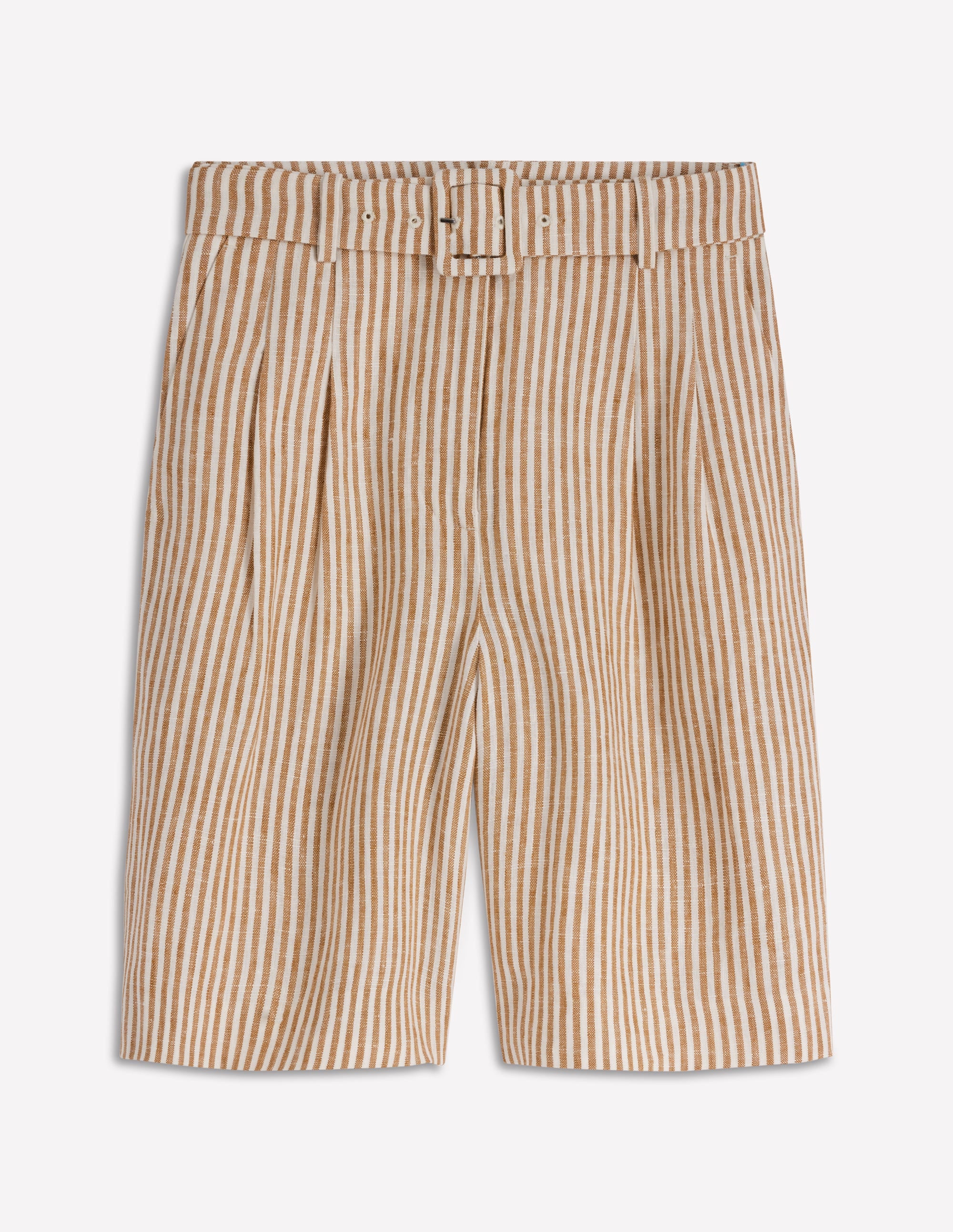 Chelsea Belted Linen Shorts-Brown, Ivory Ticking Stripe - Image 5
