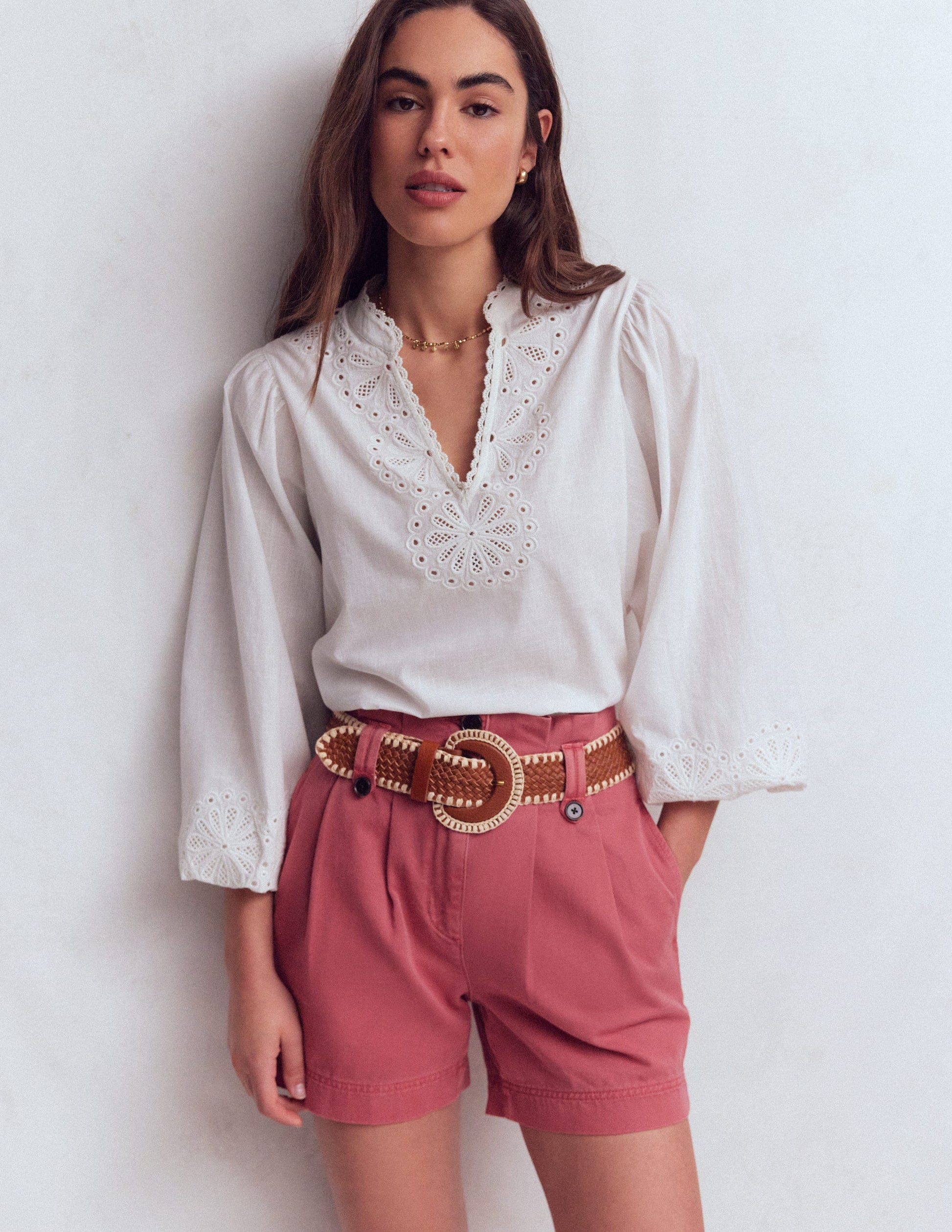 Paperbag Linen Belted Shorts-Cherry Blush-1