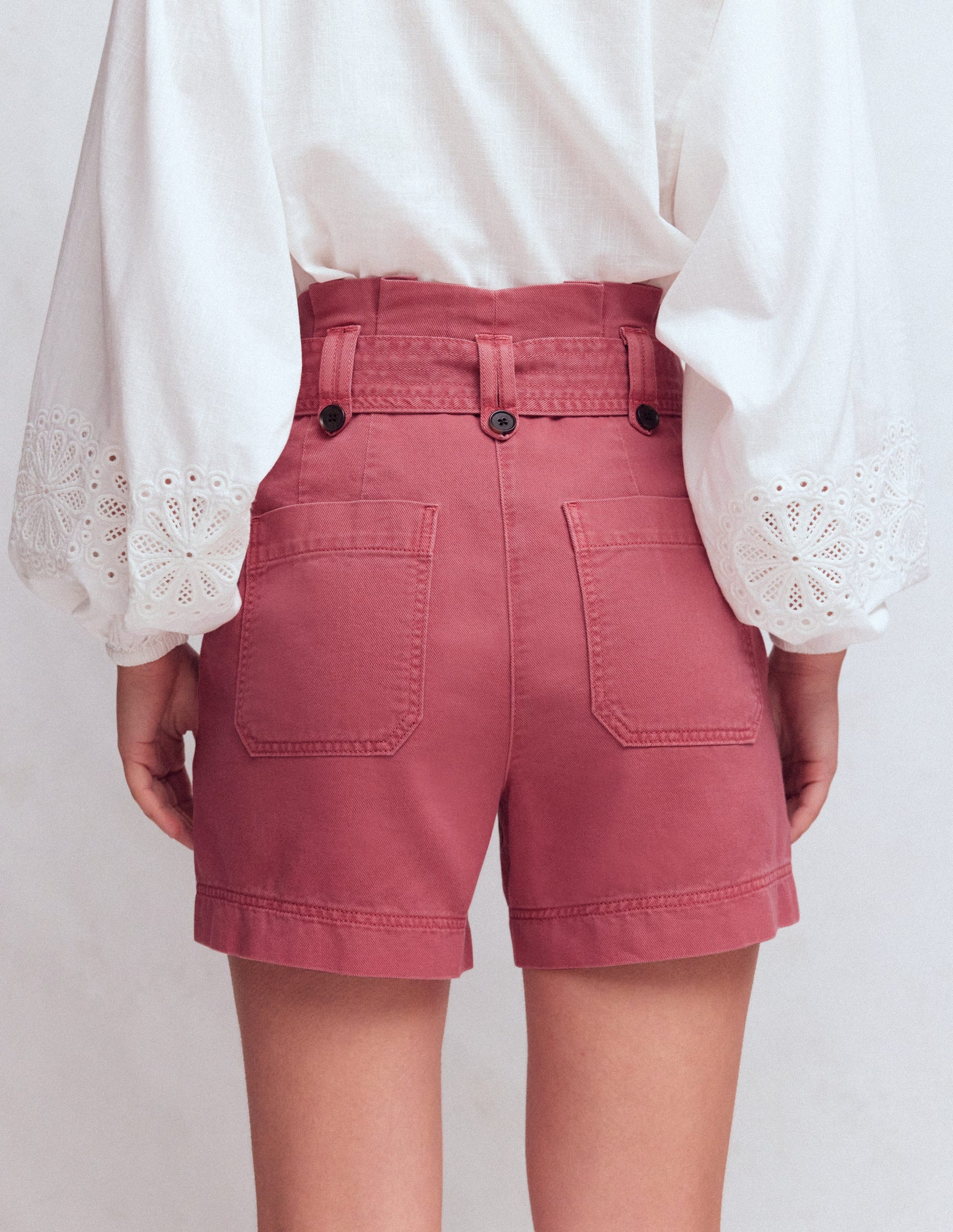 Paperbag Linen Belted Shorts-Cherry Blush-3