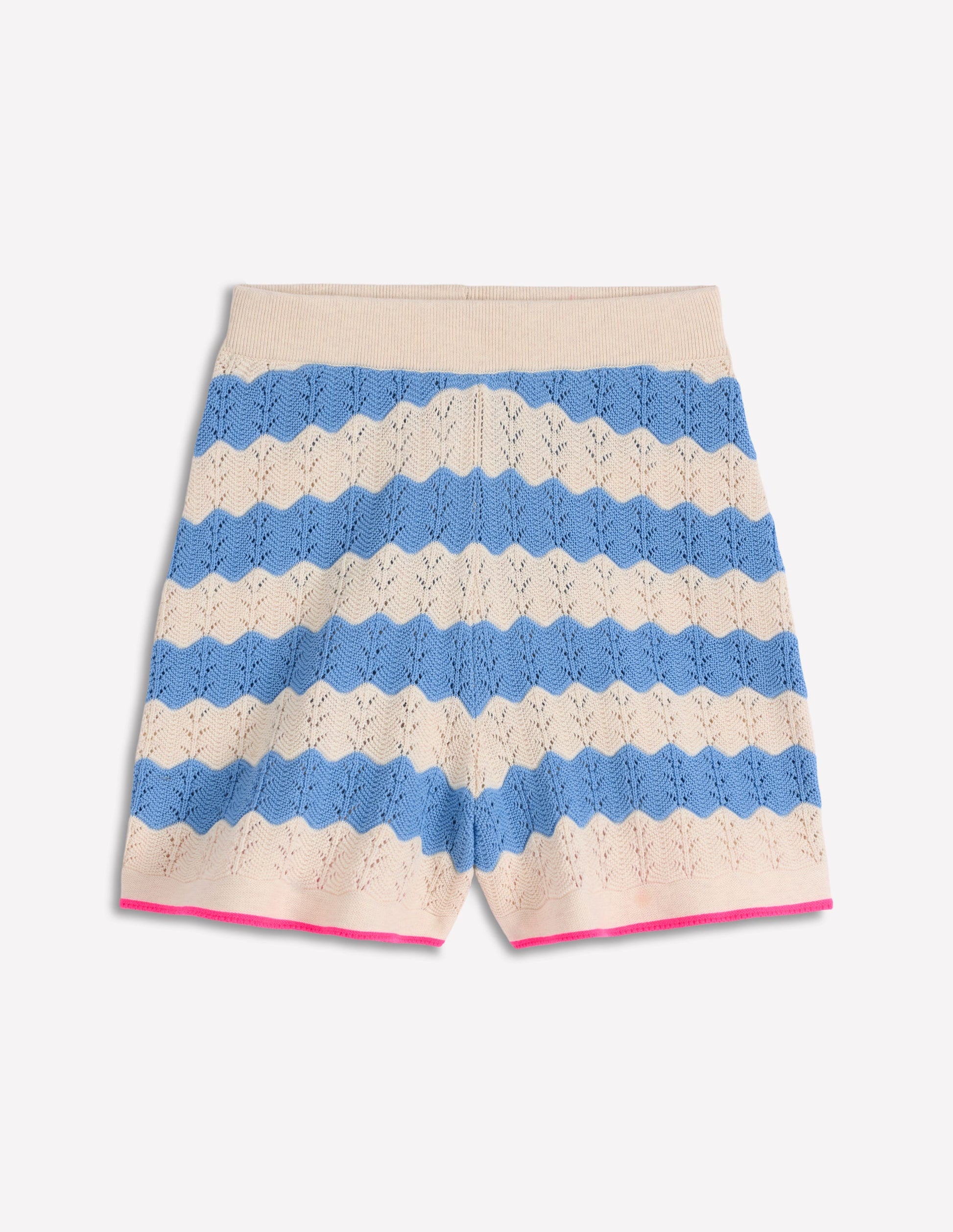 Knitted Pointelle Shorts-Blue, White-6