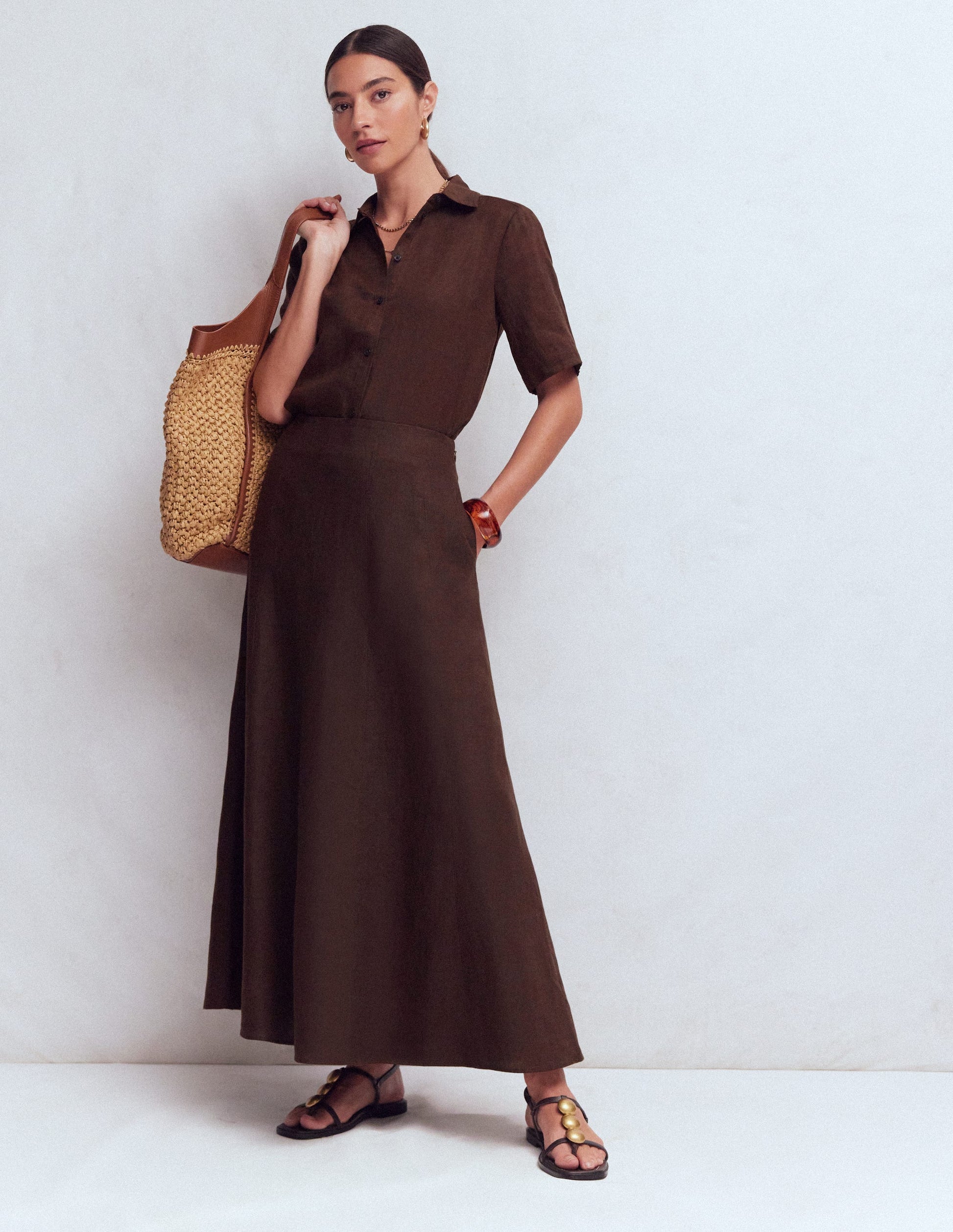 Miriam Linen Maxi Skirt-Bitter Chocolate-1