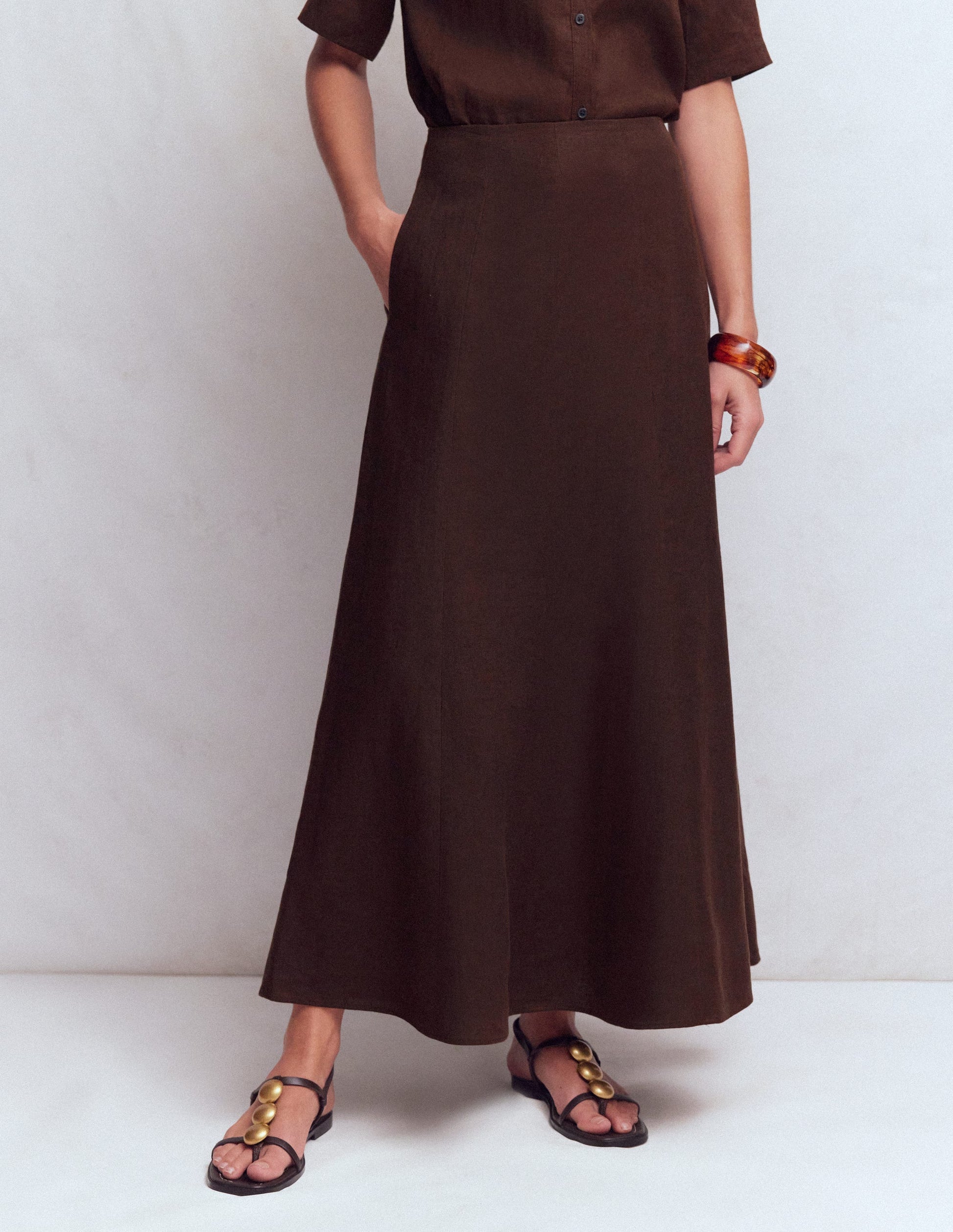 Miriam Linen Maxi Skirt-Bitter Chocolate-4