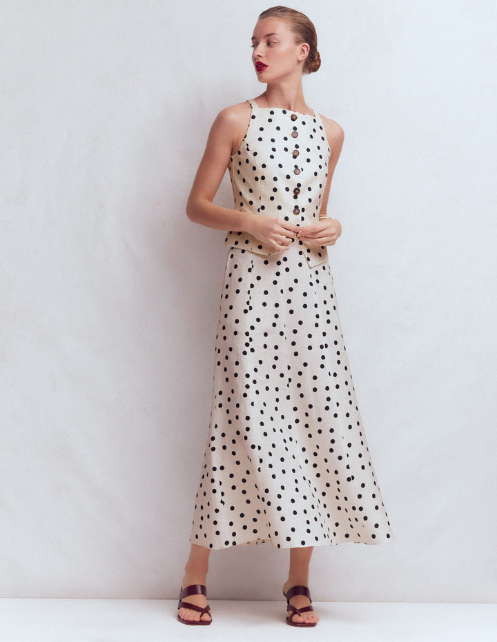 Miriam Linen Maxi Skirt-Ivory, Painted Dot