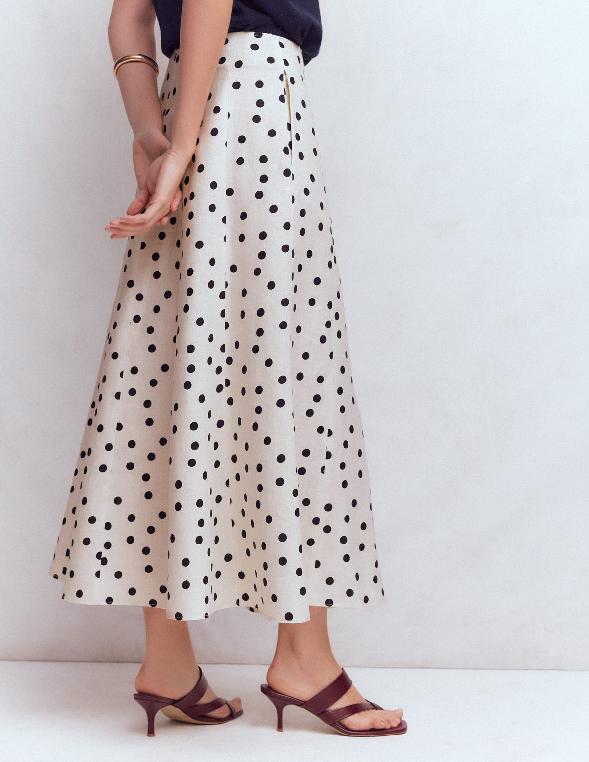 Miriam Linen Maxi Skirt-Ivory, Painted Dot - Image 2