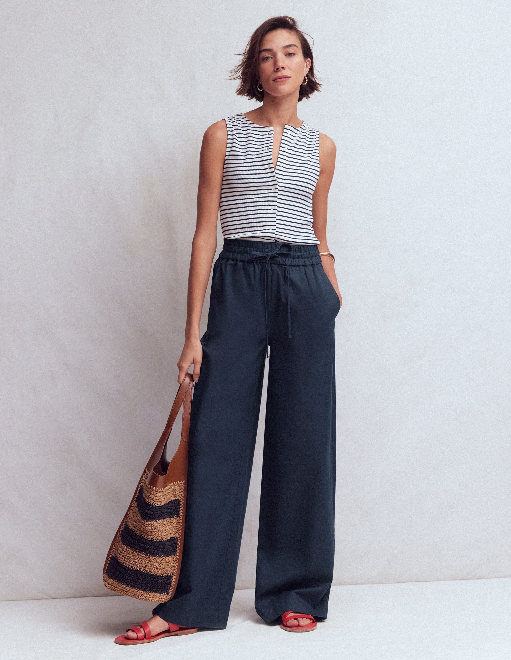 Greenwich Tie Waist Trousers-Navy-1