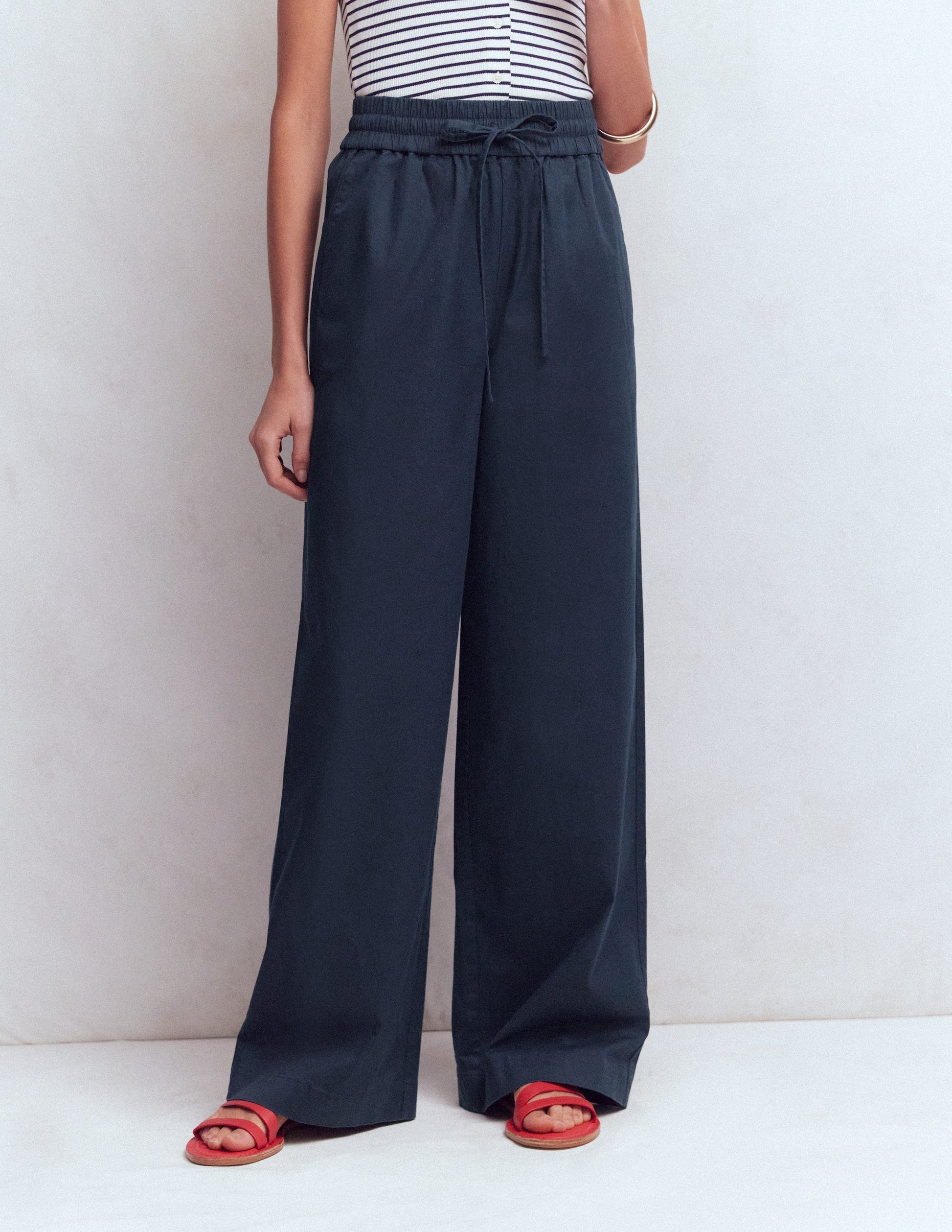 Greenwich Tie Waist Trousers-Navy-4