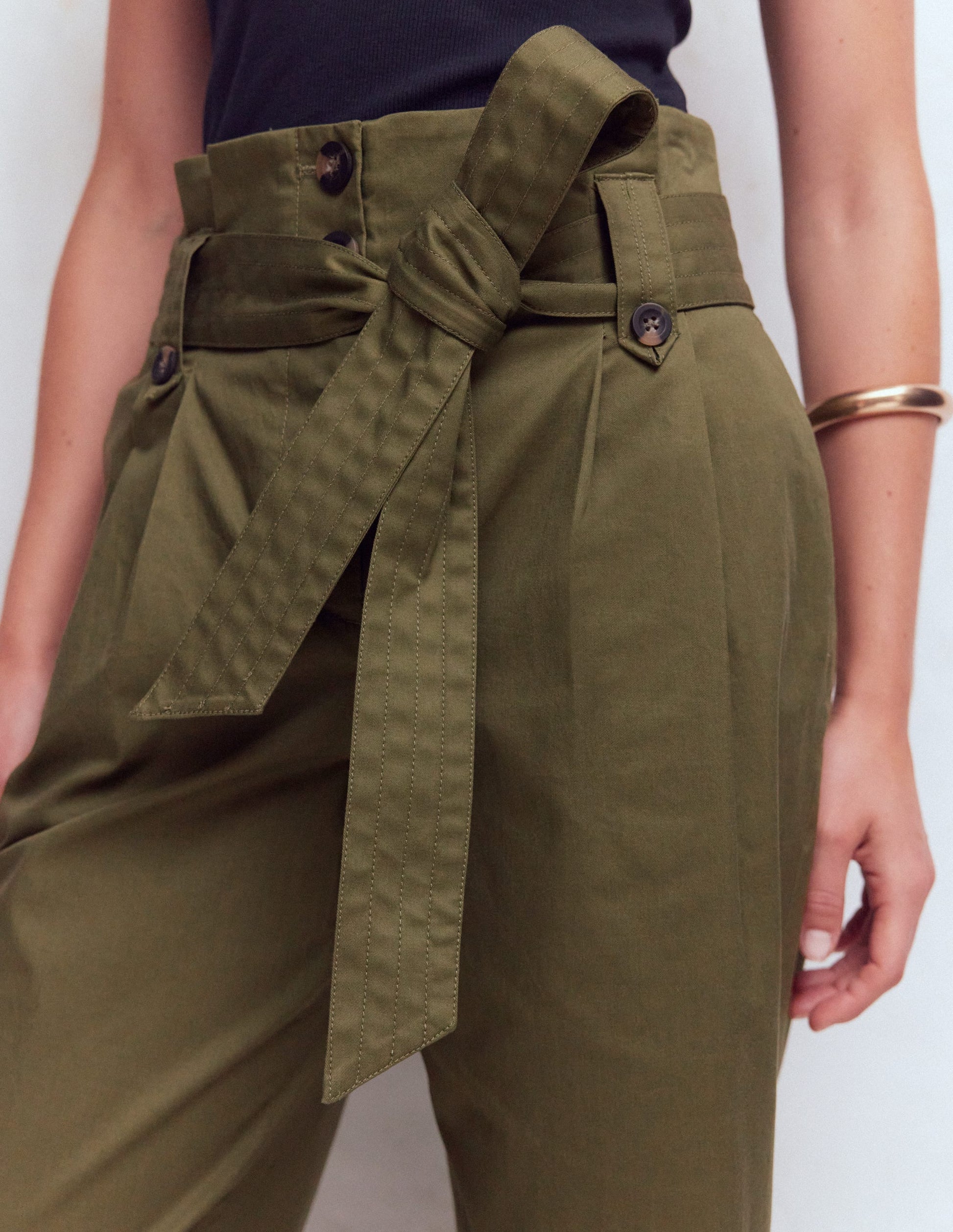Paperbag Waist Trousers-Woodland Green-2