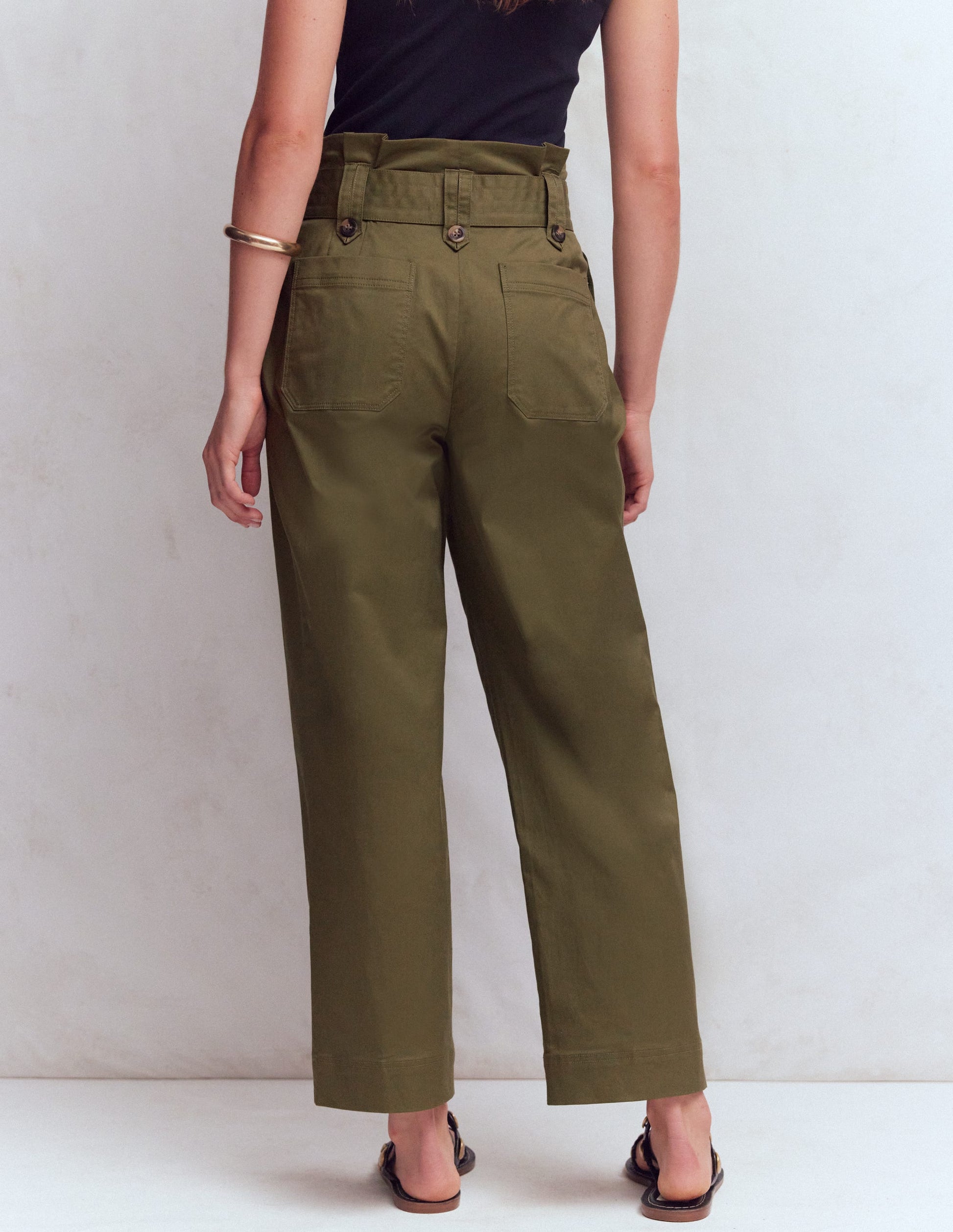 Paperbag Waist Trousers-Woodland Green-3