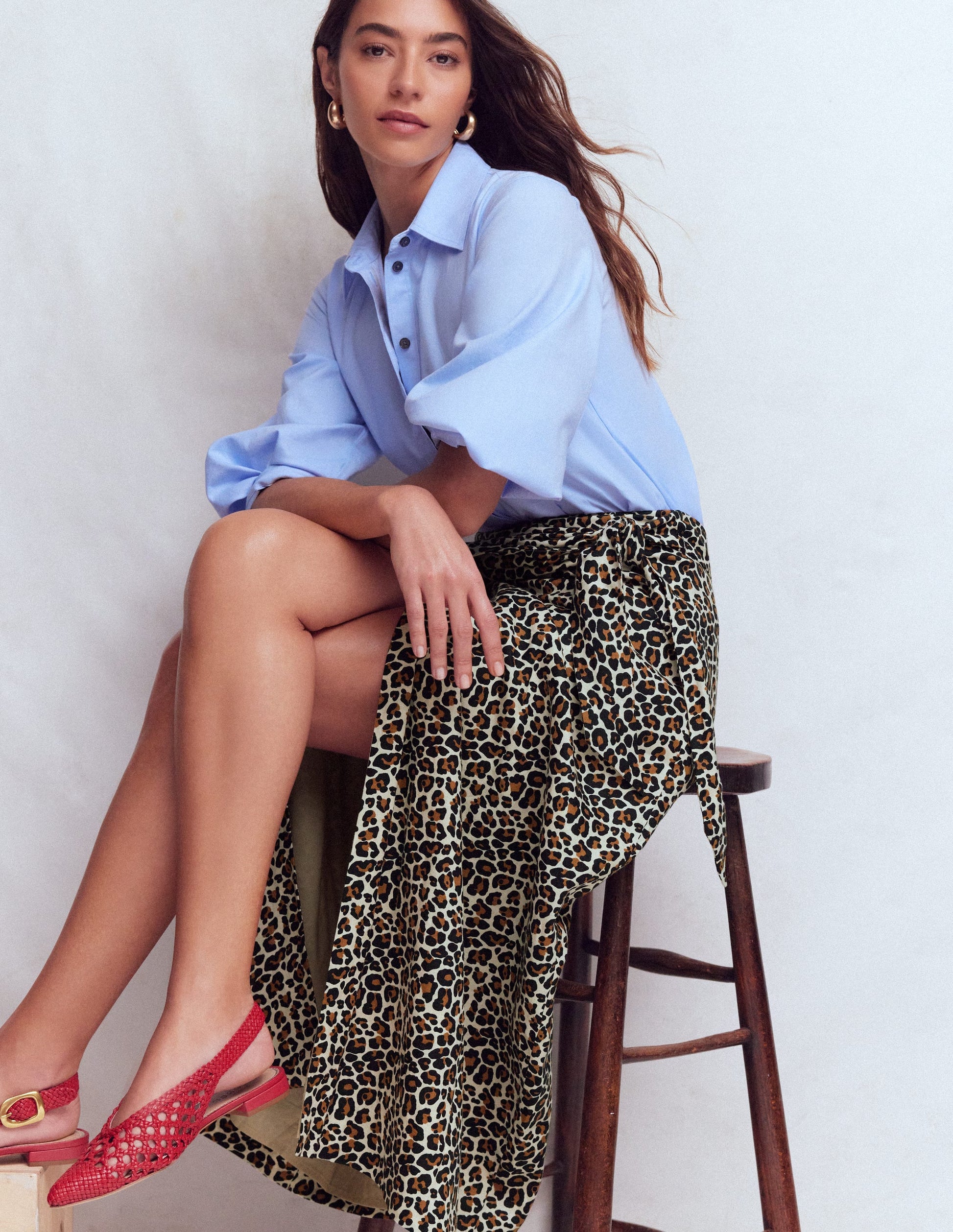 Dimitra Linen Column Skirt-Almond Milk, Cheetah Pop-4